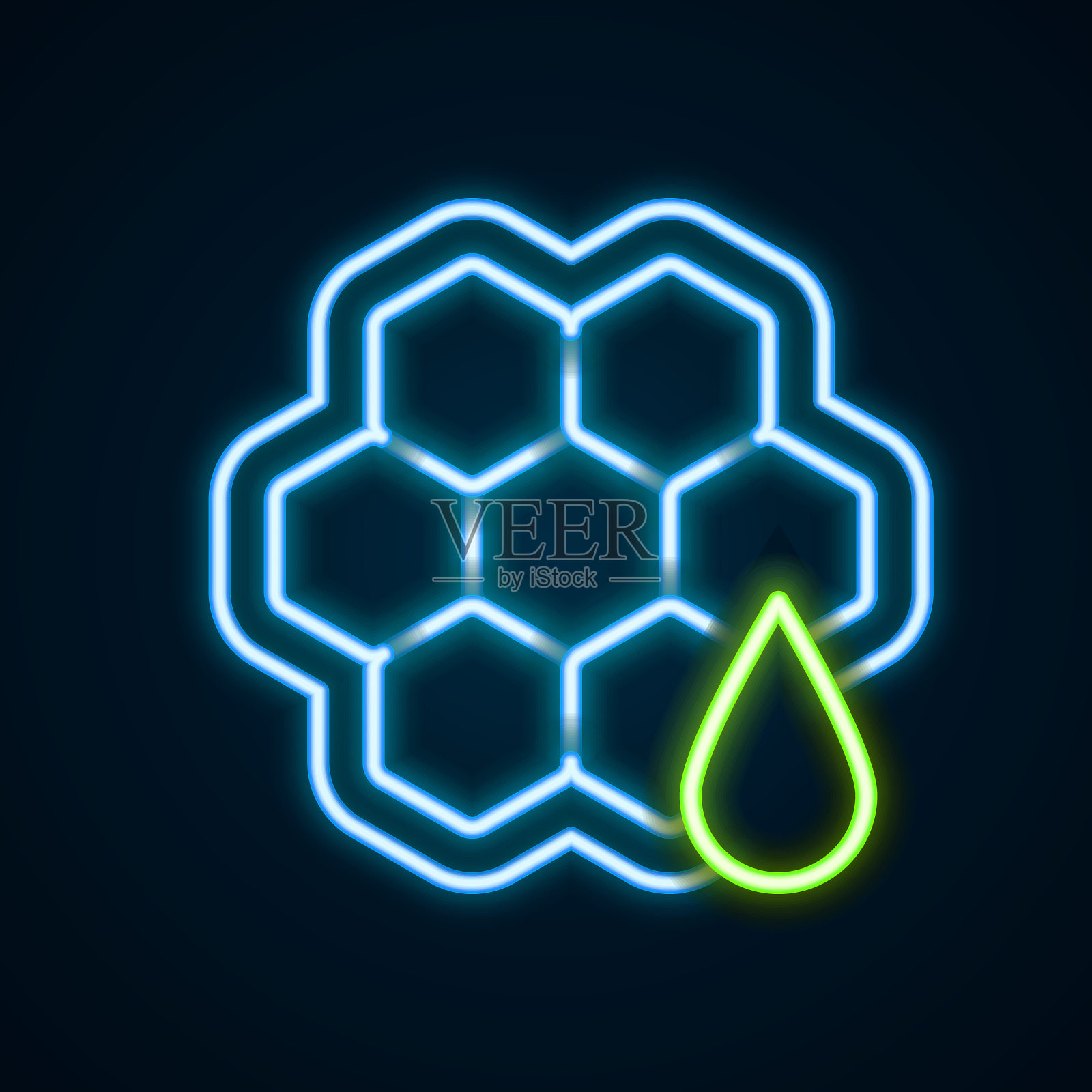 发光霓虹灯线蜂巢图标孤立在黑色背景。蜂蜜细胞的象征。甜蜜的天然食品。色彩斑斓的轮廓的概念。向量插画图片素材