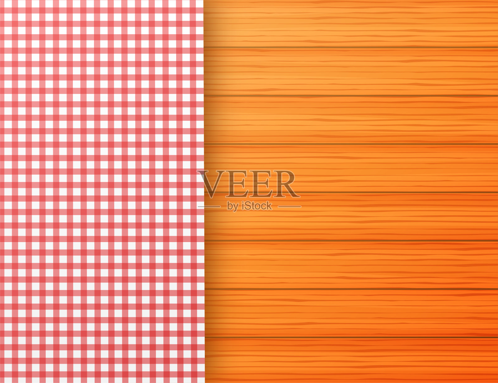 红角桌布在白色的木桌上。矢量插图。插画图片素材