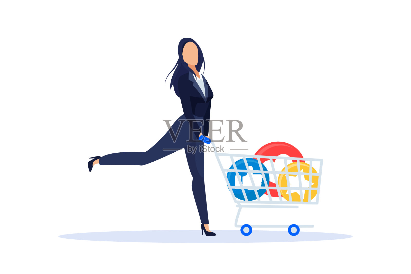 矢量的一个女人的购物车充满积极的社交媒体反馈插画图片素材