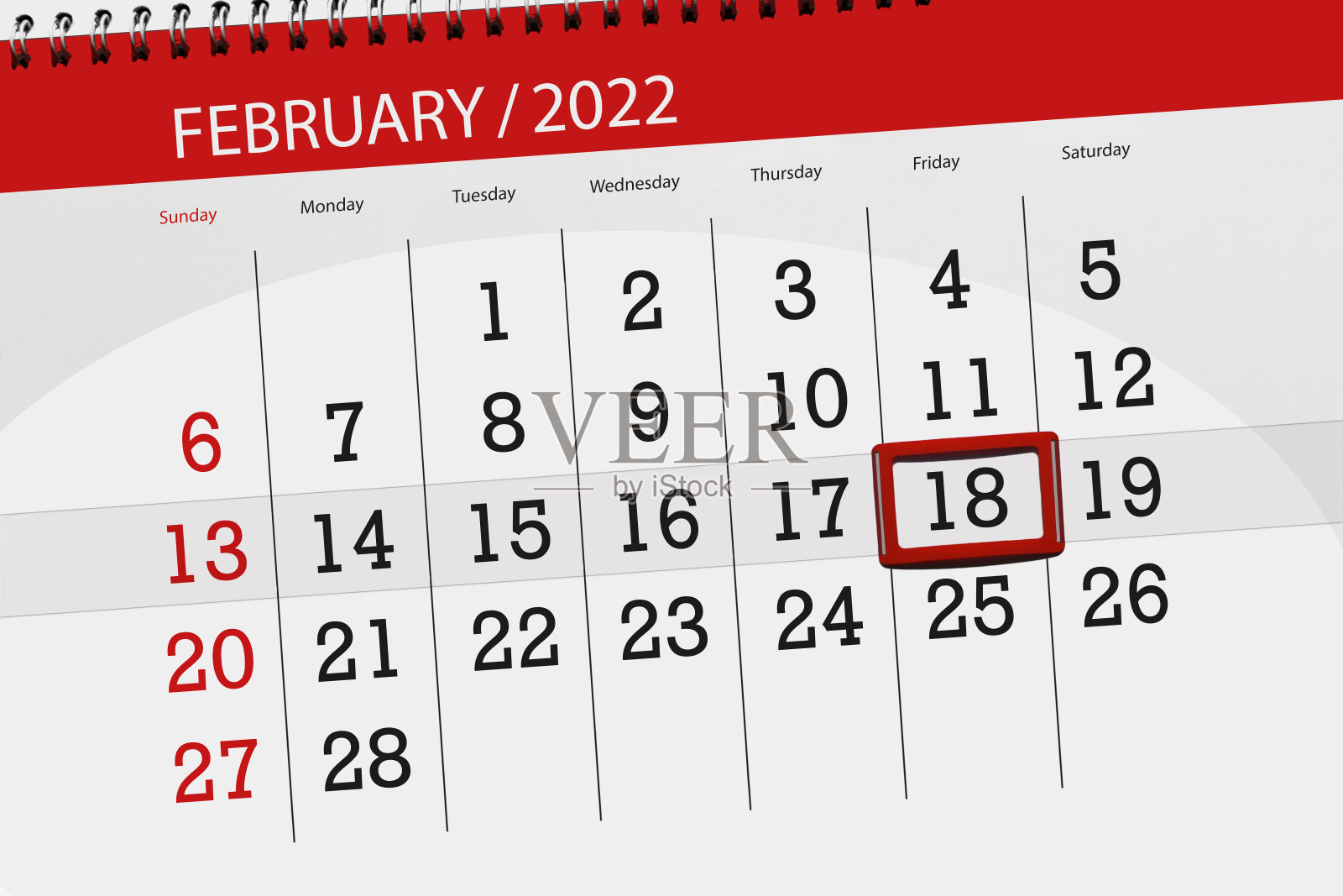 日历计划为2022年2月，截止日期，18日，星期五设计模板素材