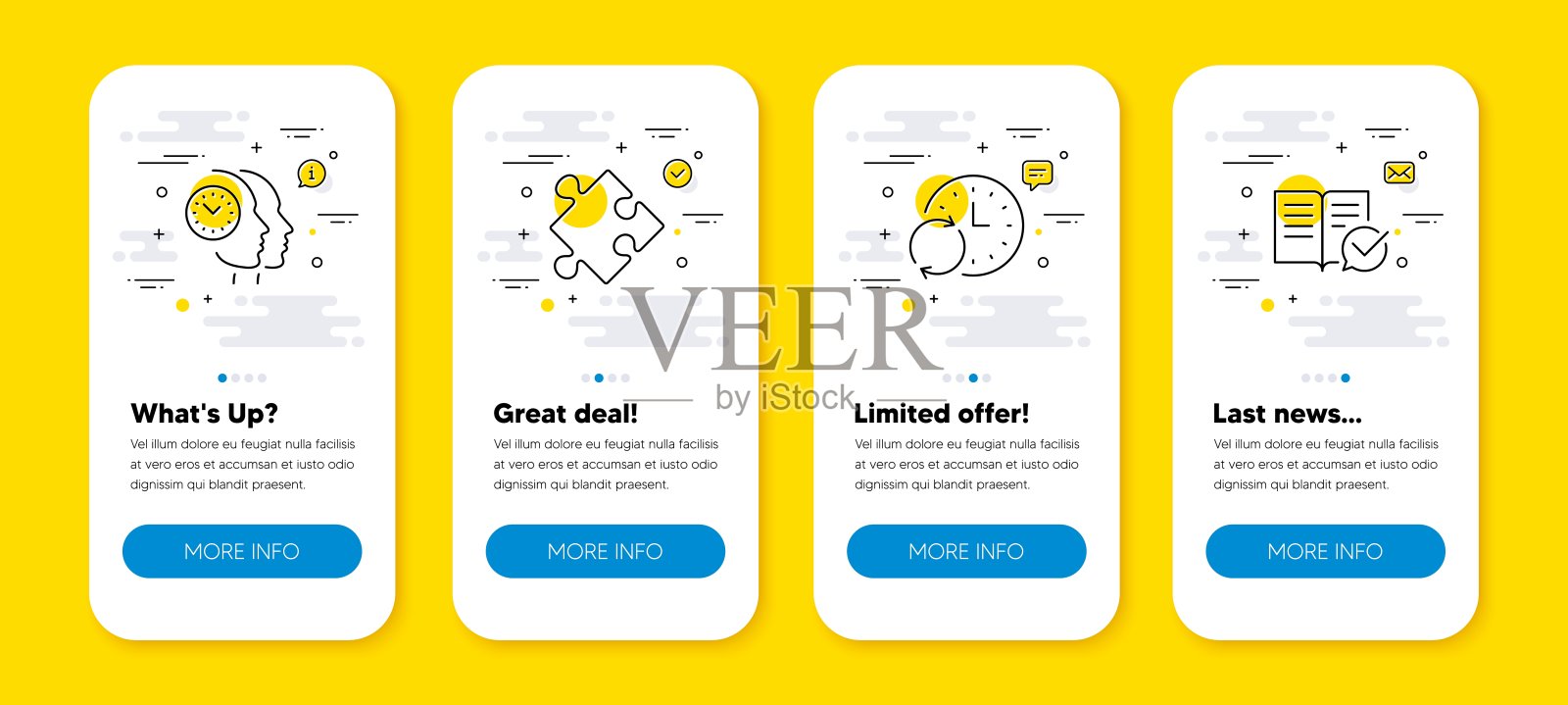 向量集的更新时间，时间管理和策略行图标设置。向量设计模板素材