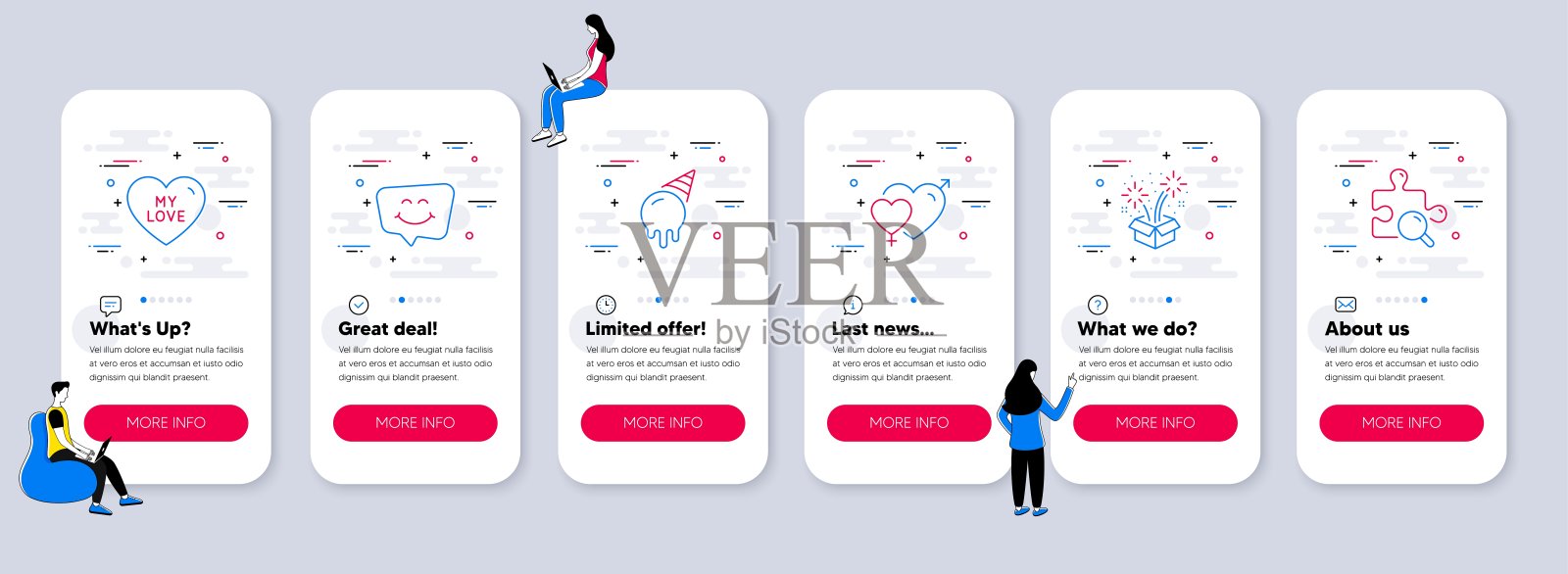 节日图标集，如微笑聊天，冰淇淋，男性女性。向量设计模板素材