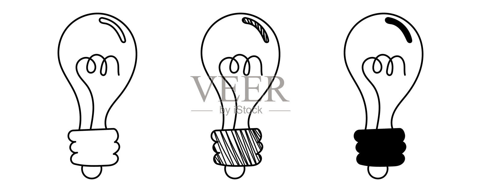 一套手绘矢量灯泡在涂鸦卡通风格。国家科学天插画图片素材