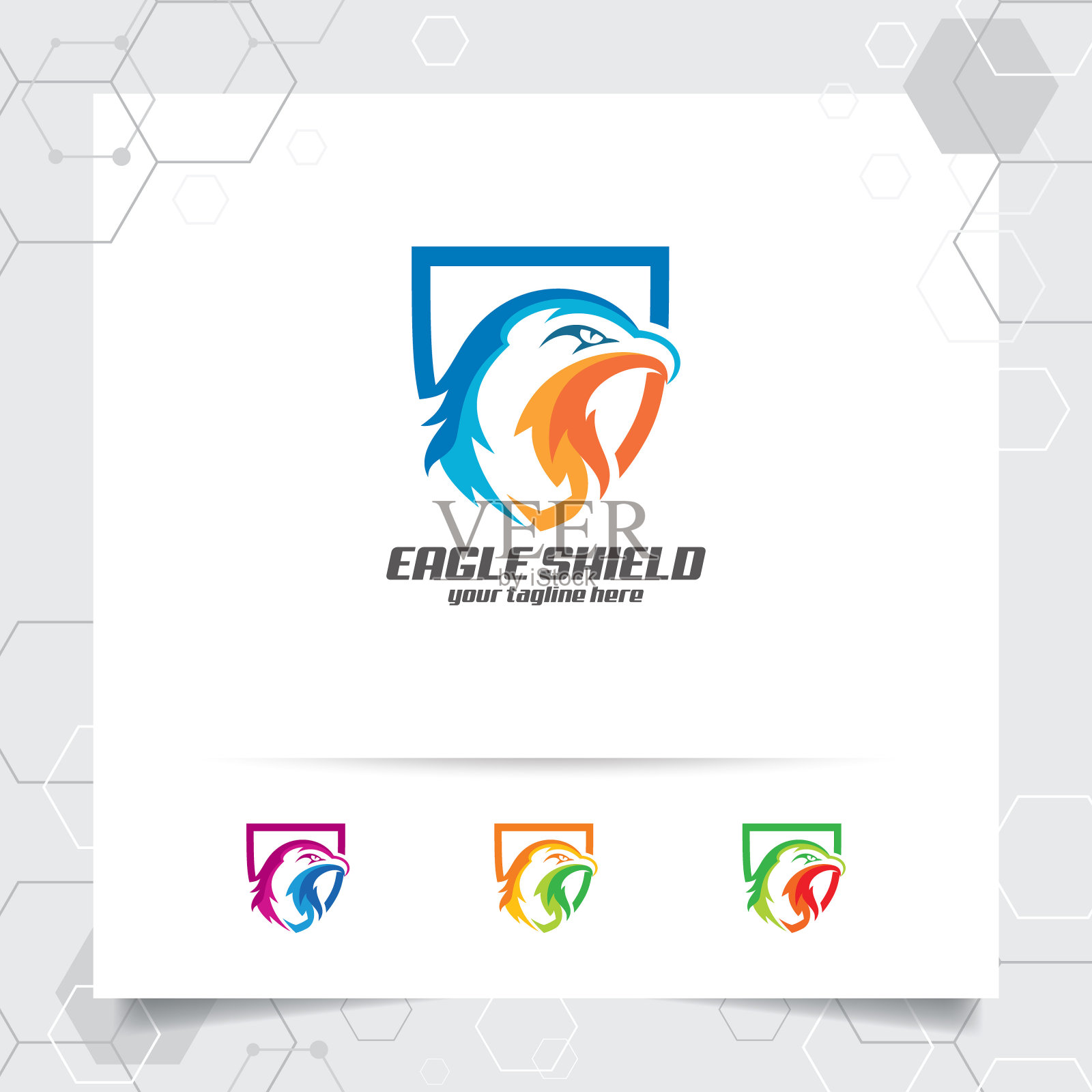 鹰盾图标矢量设计与安全警卫的概念和鹰头图标插图的数据保护，隐私锁和系统安全。设计模板素材