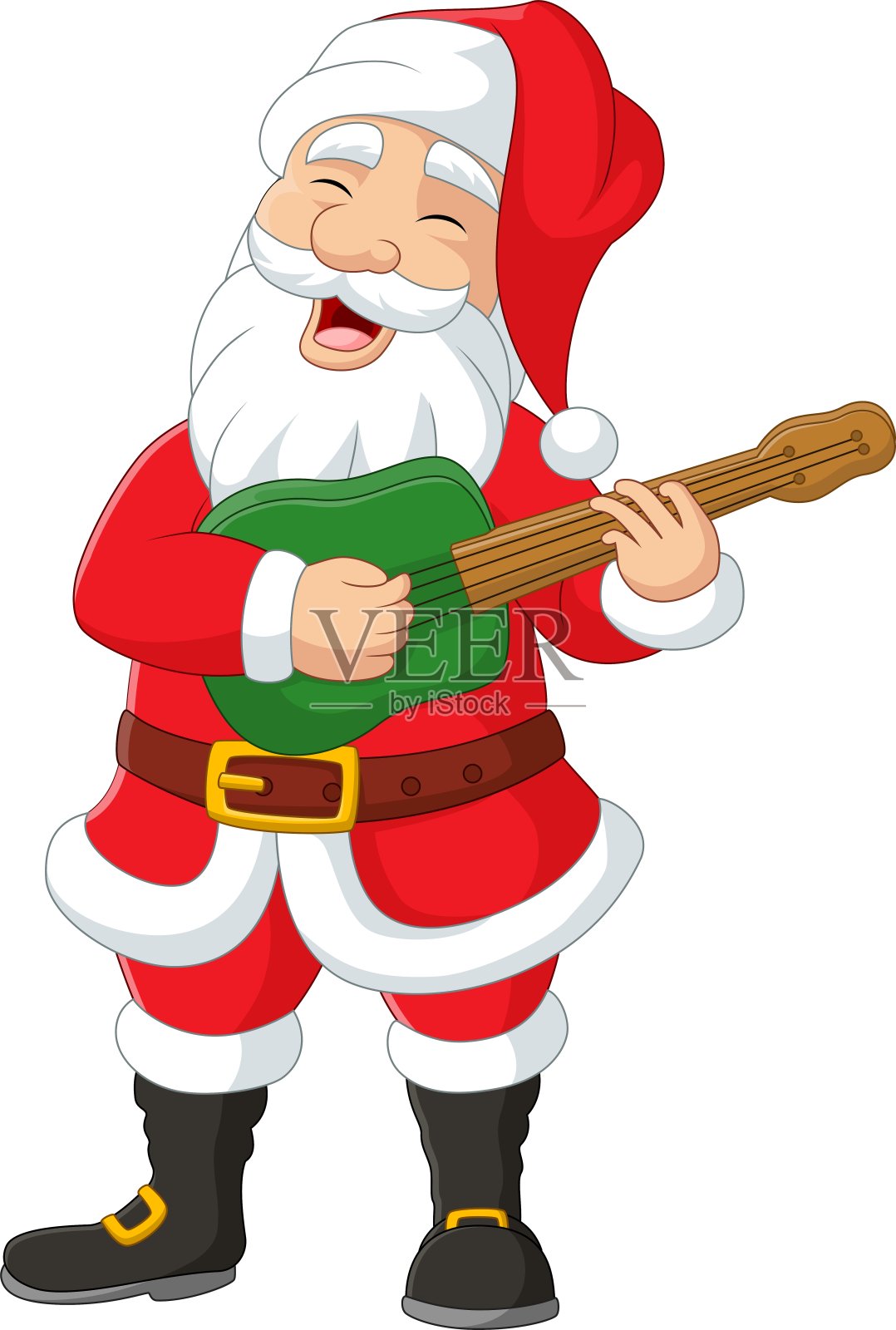 卡通快乐的圣诞老人弹吉他插画图片素材
