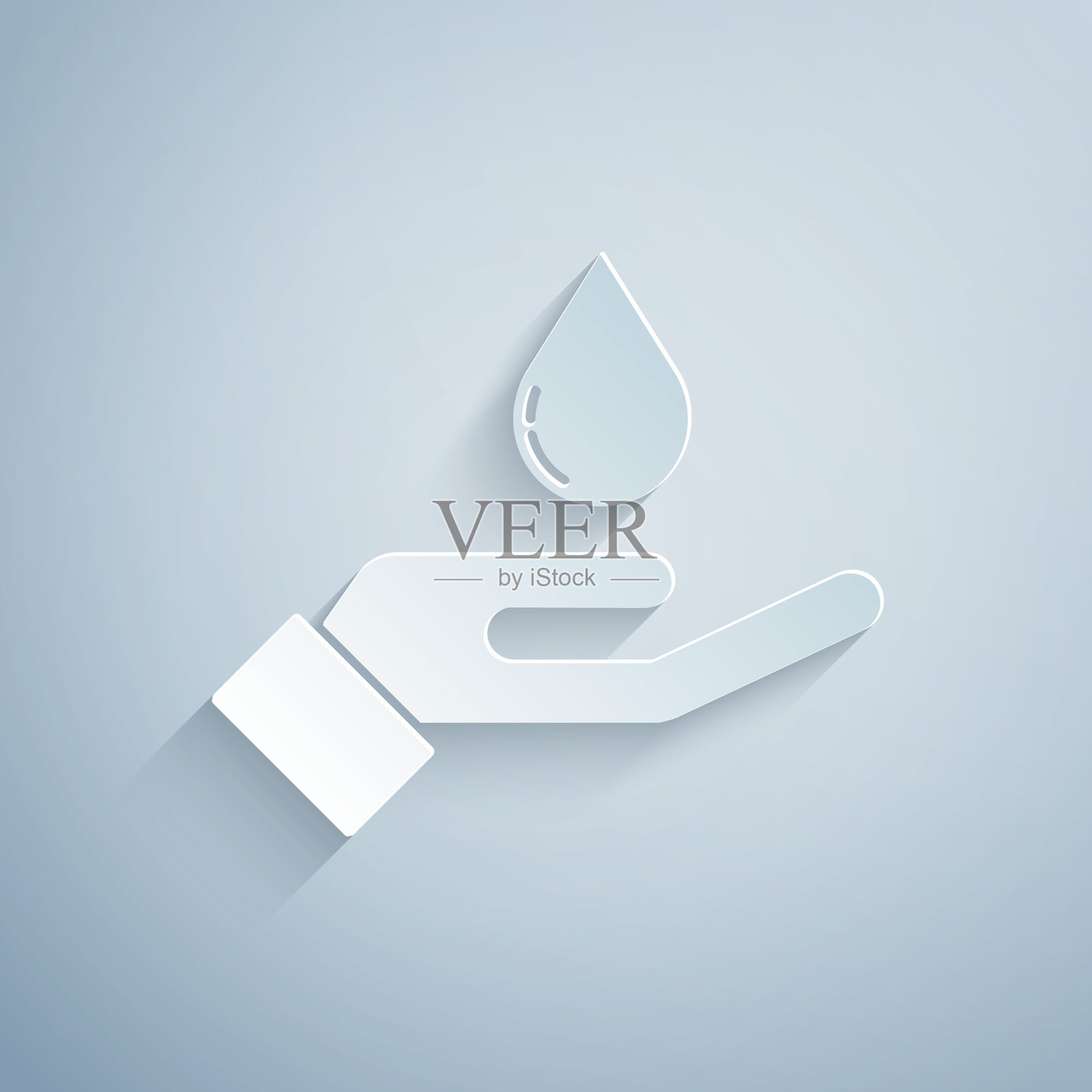 剪纸洗手与肥皂图标孤立的灰色背景。用肥皂洗手，防止病毒和细菌。纸艺术风格。向量设计元素图片