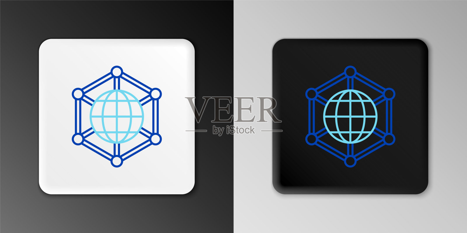 Line全球科技或社交网络图标孤立在灰色背景上。色彩斑斓的轮廓的概念。向量图标素材