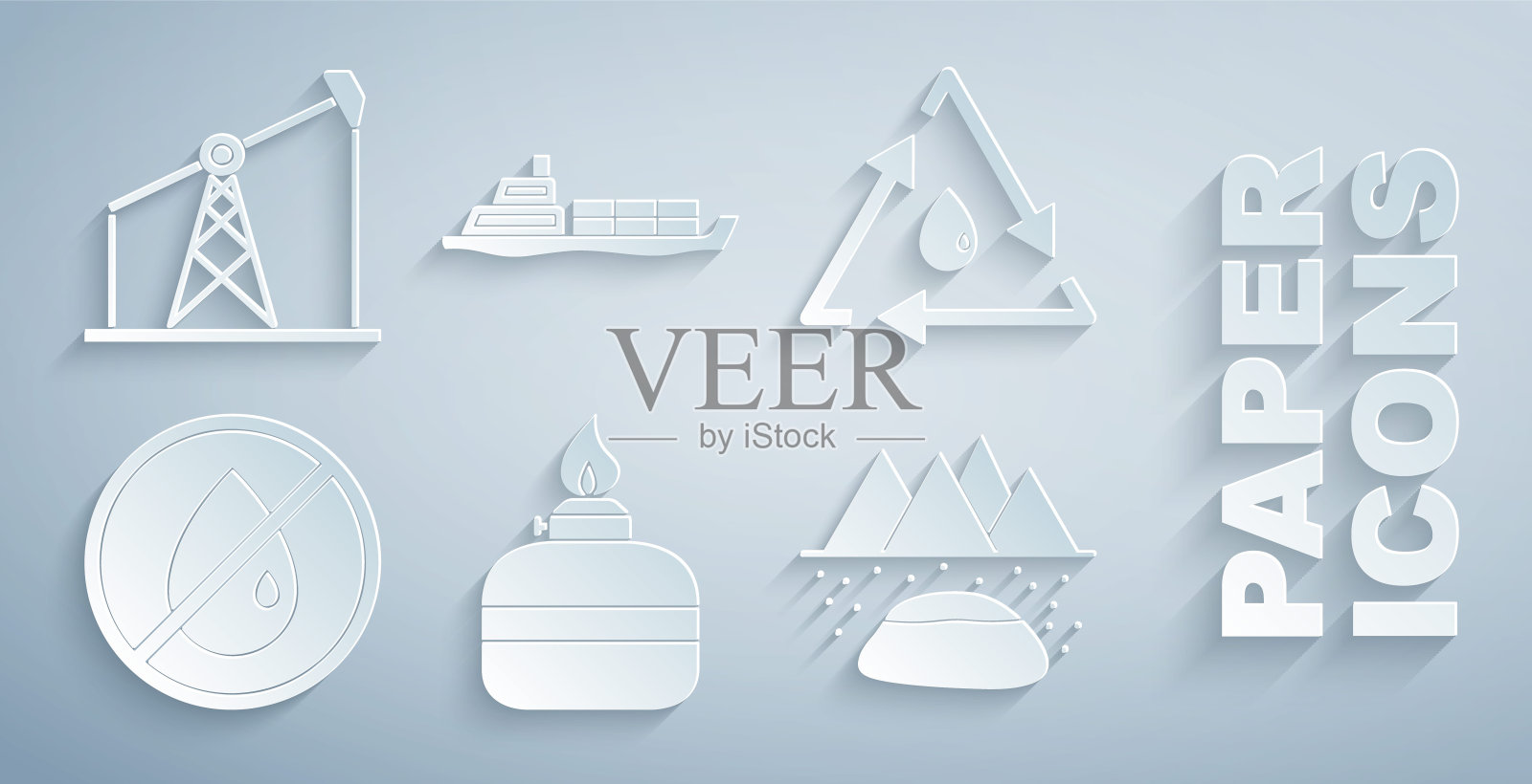 设置酒精或酒精燃烧器，油滴回收，无油，油田，油轮船和泵泵千斤顶图标。向量图标素材