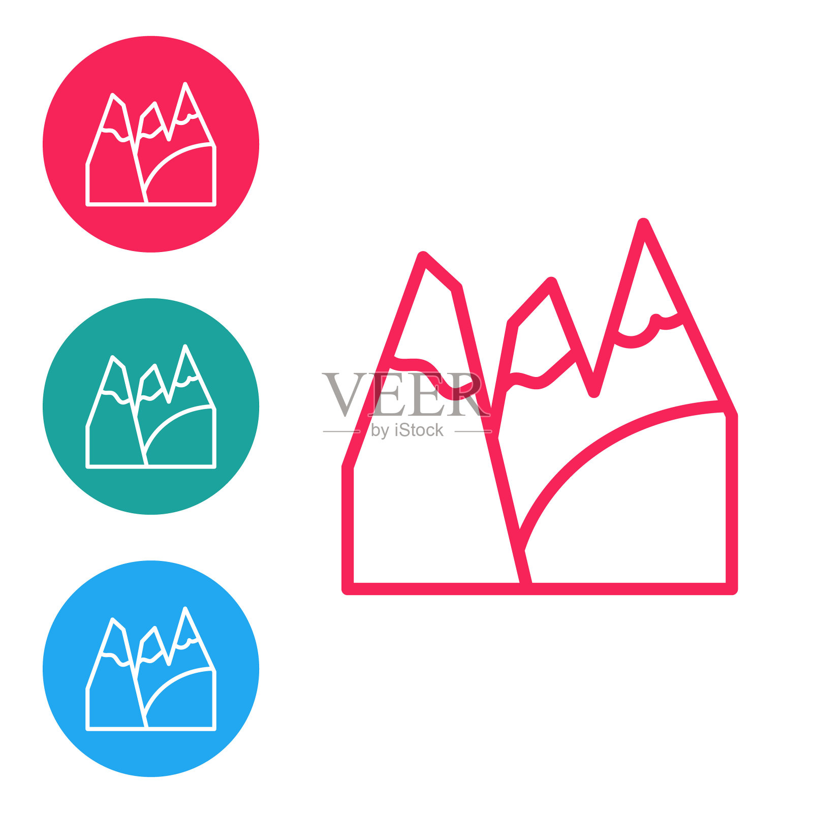 红线山脉图标孤立在白色背景上。象征胜利或成功的概念。目标的成就。在圆形按钮中设置图标。向量图标素材