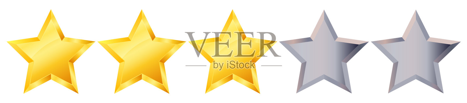 三个3星的等级符号。有光泽的金星贴纸图标评级设计元素图片