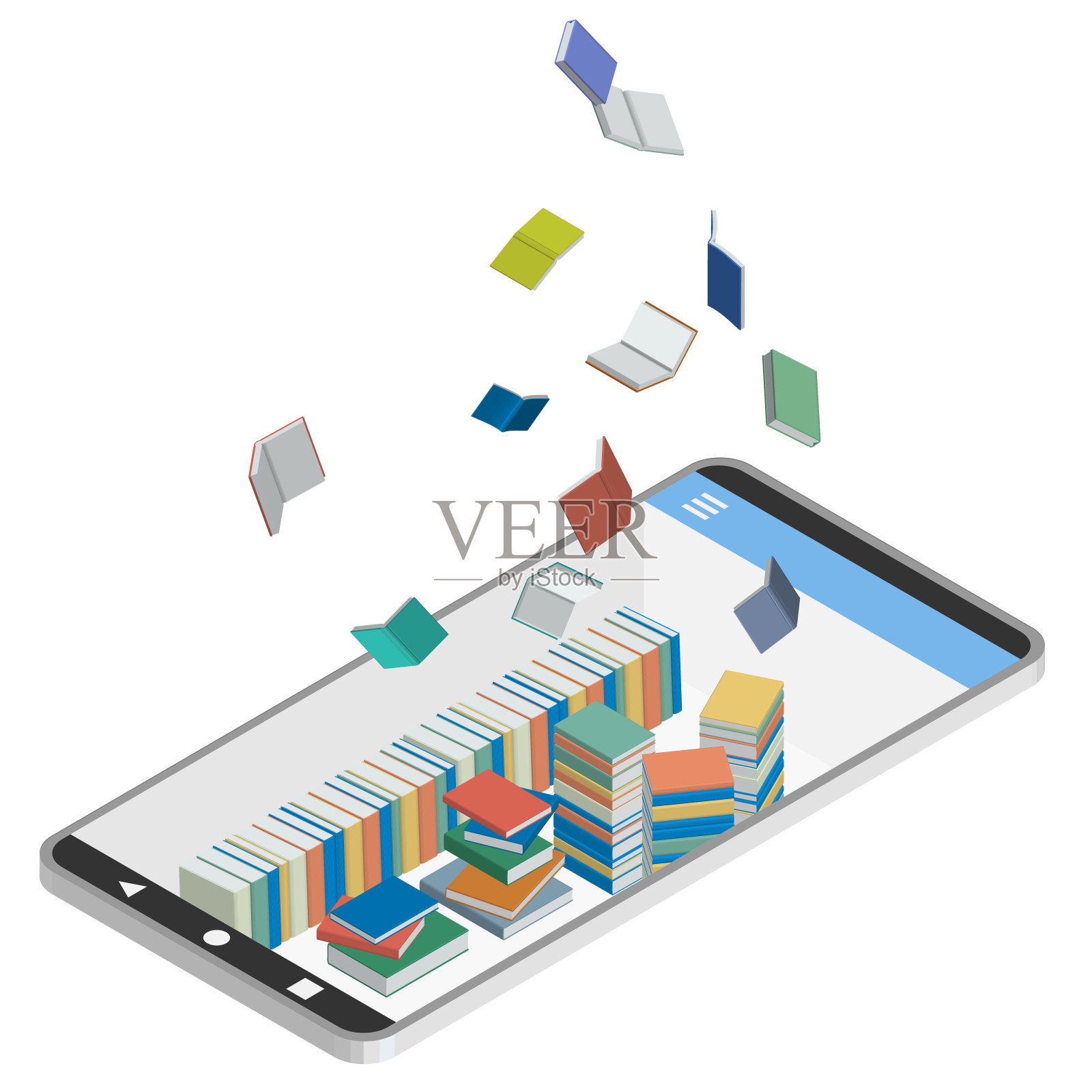 智能手机上的电子书数字图书馆。矢量插图。插画图片素材