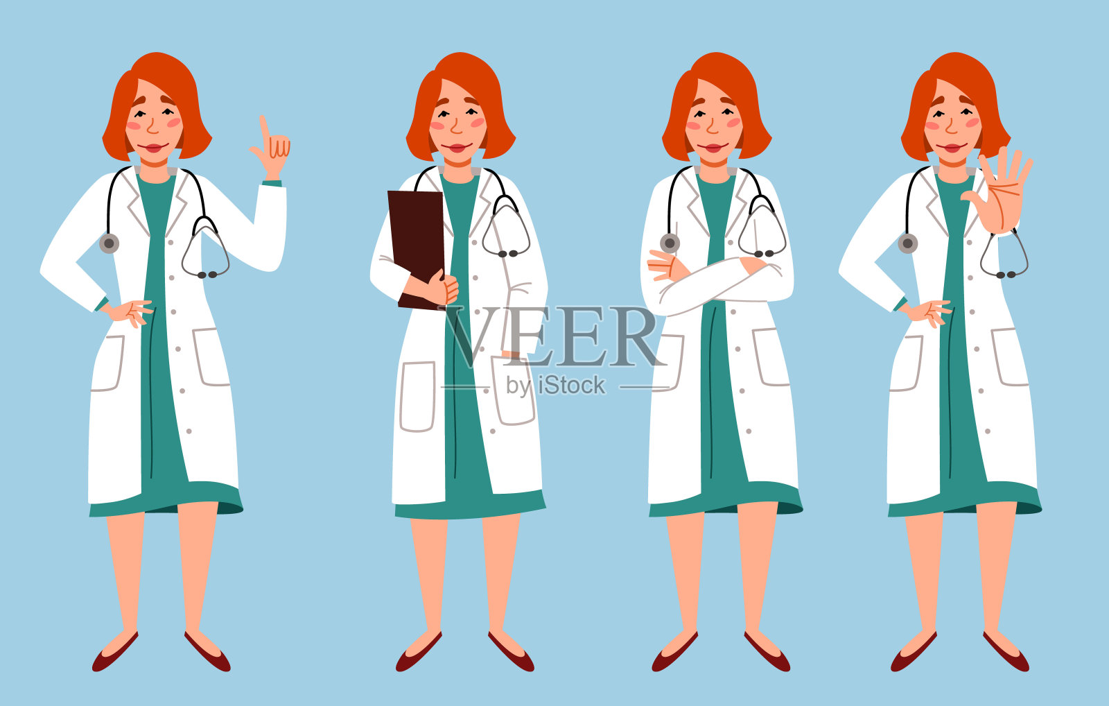 一套全身的欧洲女医生的形象。设计元素图片