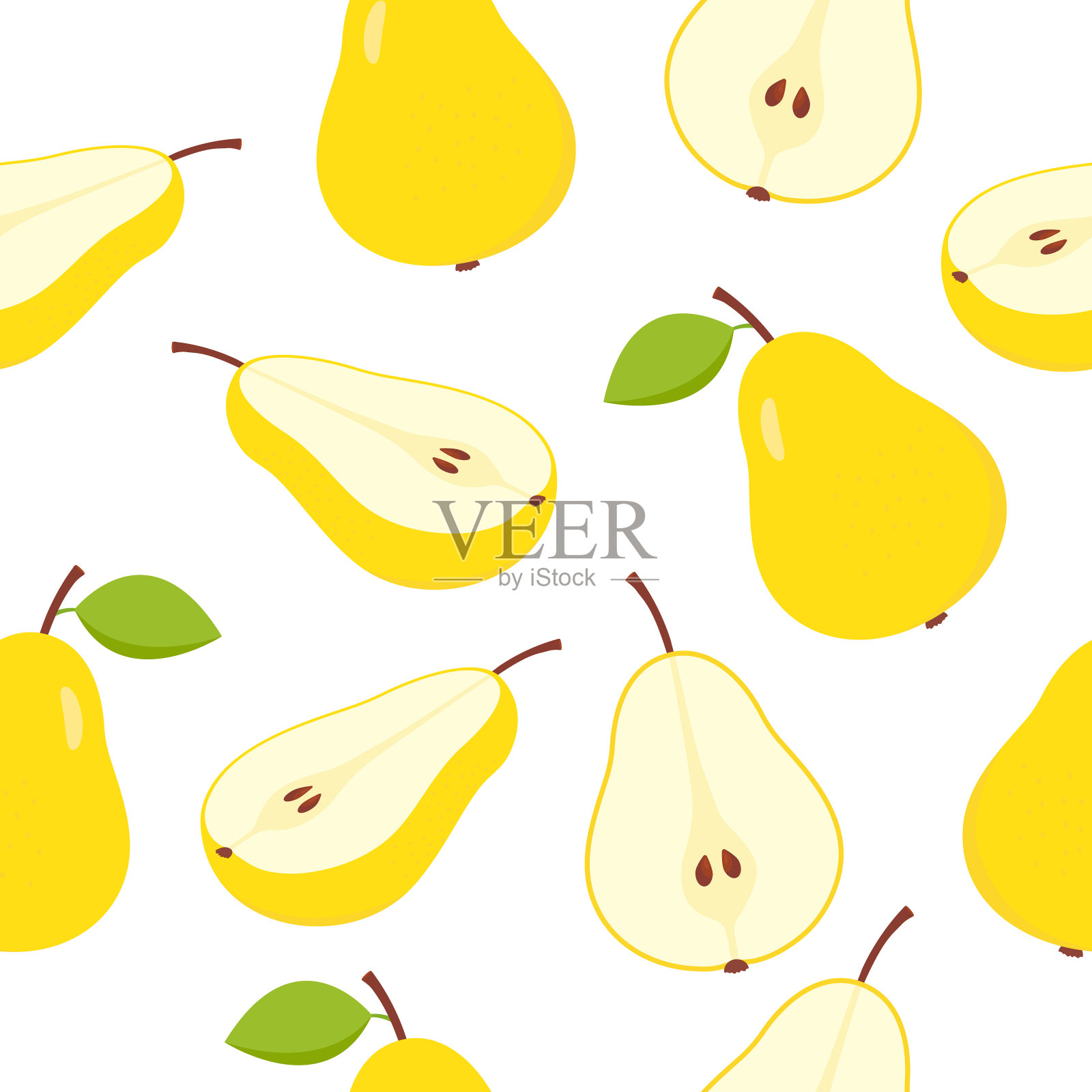 甜切片，全梨半梨图案。插画图片素材