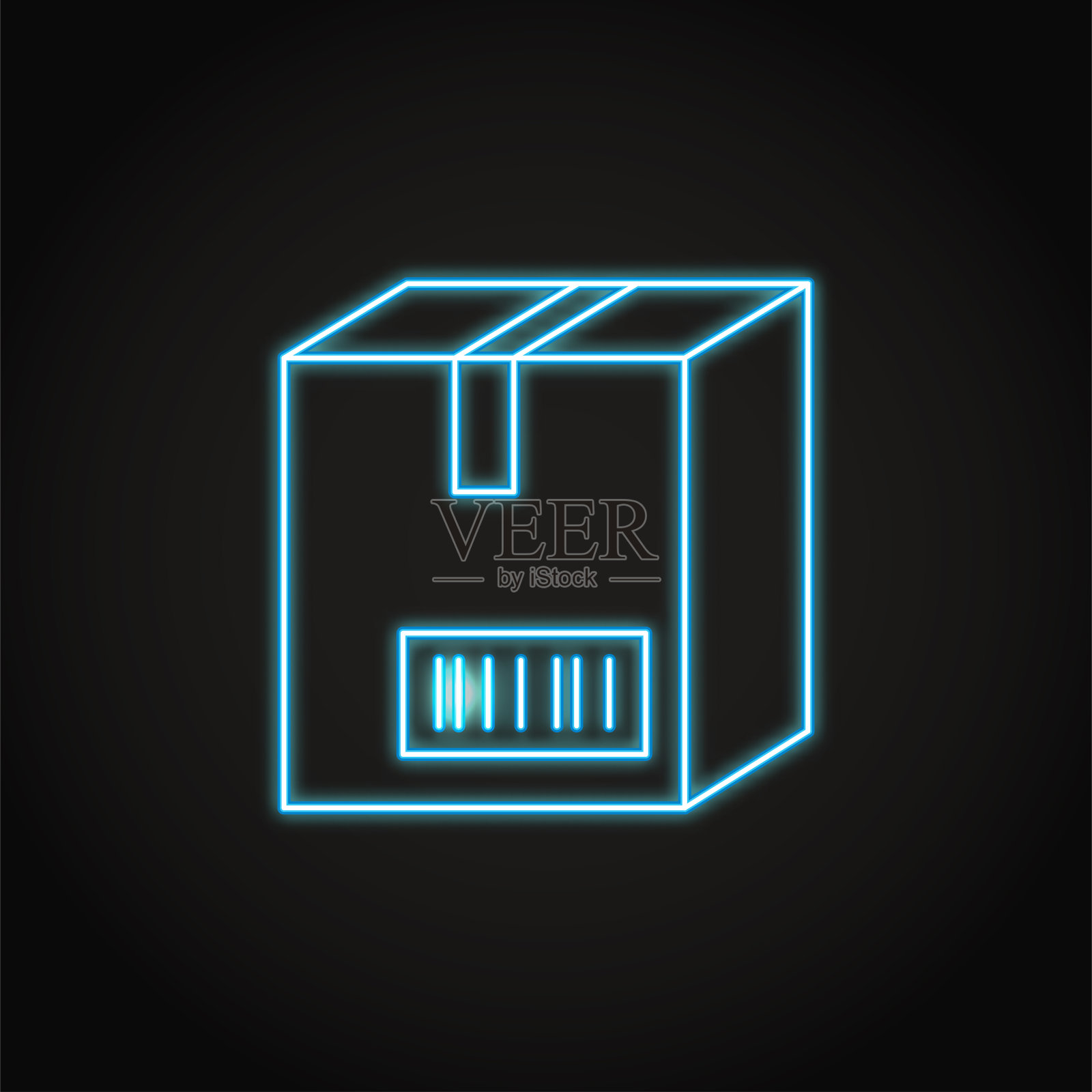 霓虹灯盒与条码图标在线的风格插画图片素材