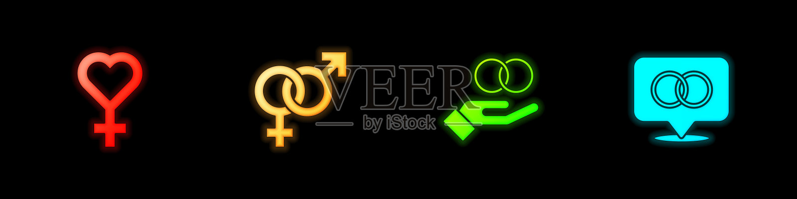 设置女性性别符号，性别，结婚戒指和图标。向量图标素材