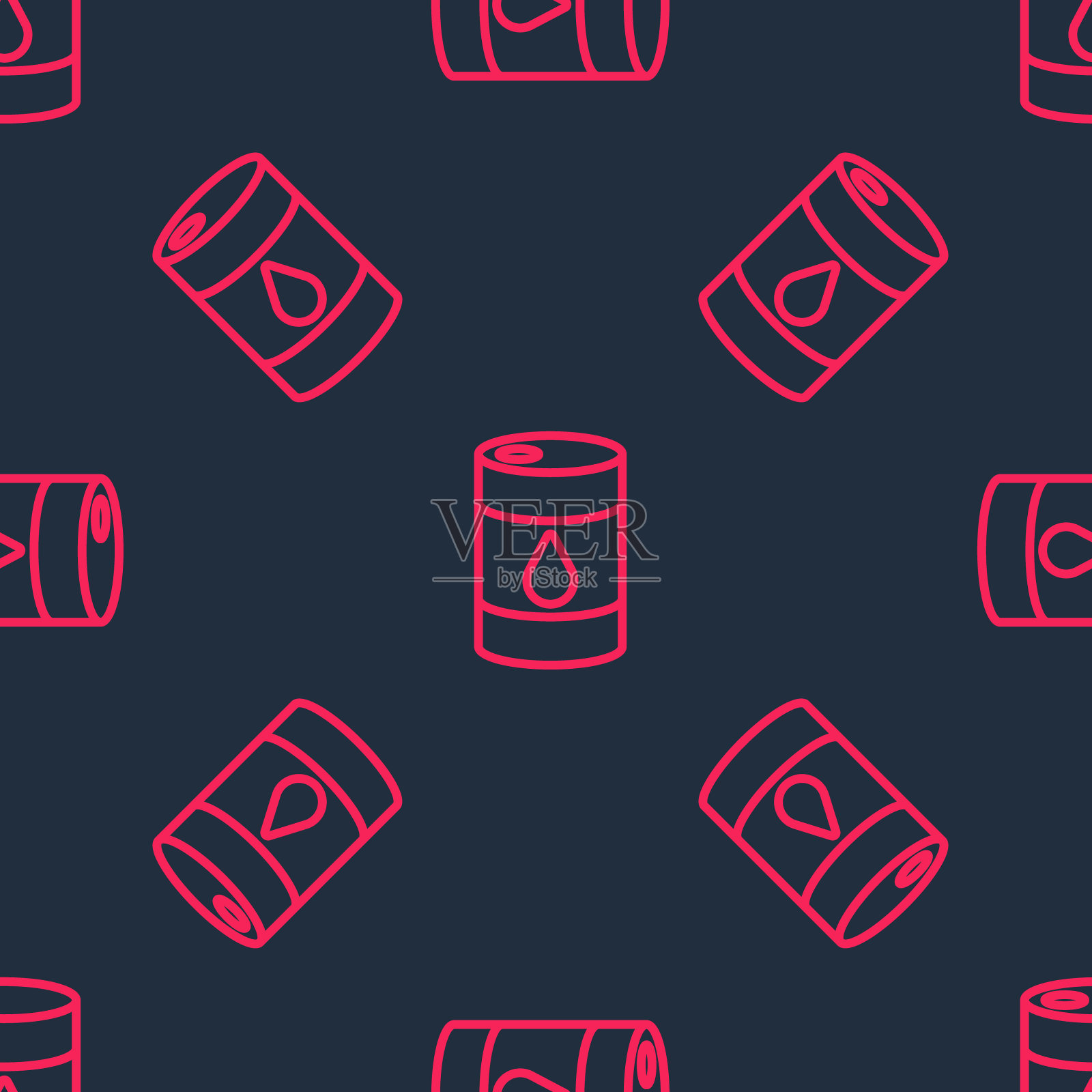 红色线桶石油图标孤立无缝模式上的黑色背景。向量插画图片素材