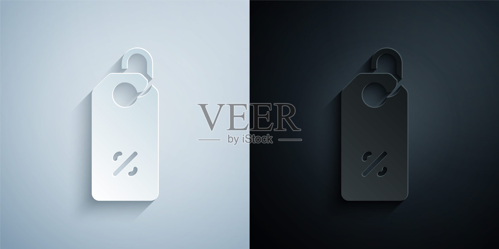 剪纸折扣百分比标签图标孤立的灰色和黑色背景。购物标记符号。特别优惠的迹象。折扣券的象征。纸艺术风格。向量插画图片素材
