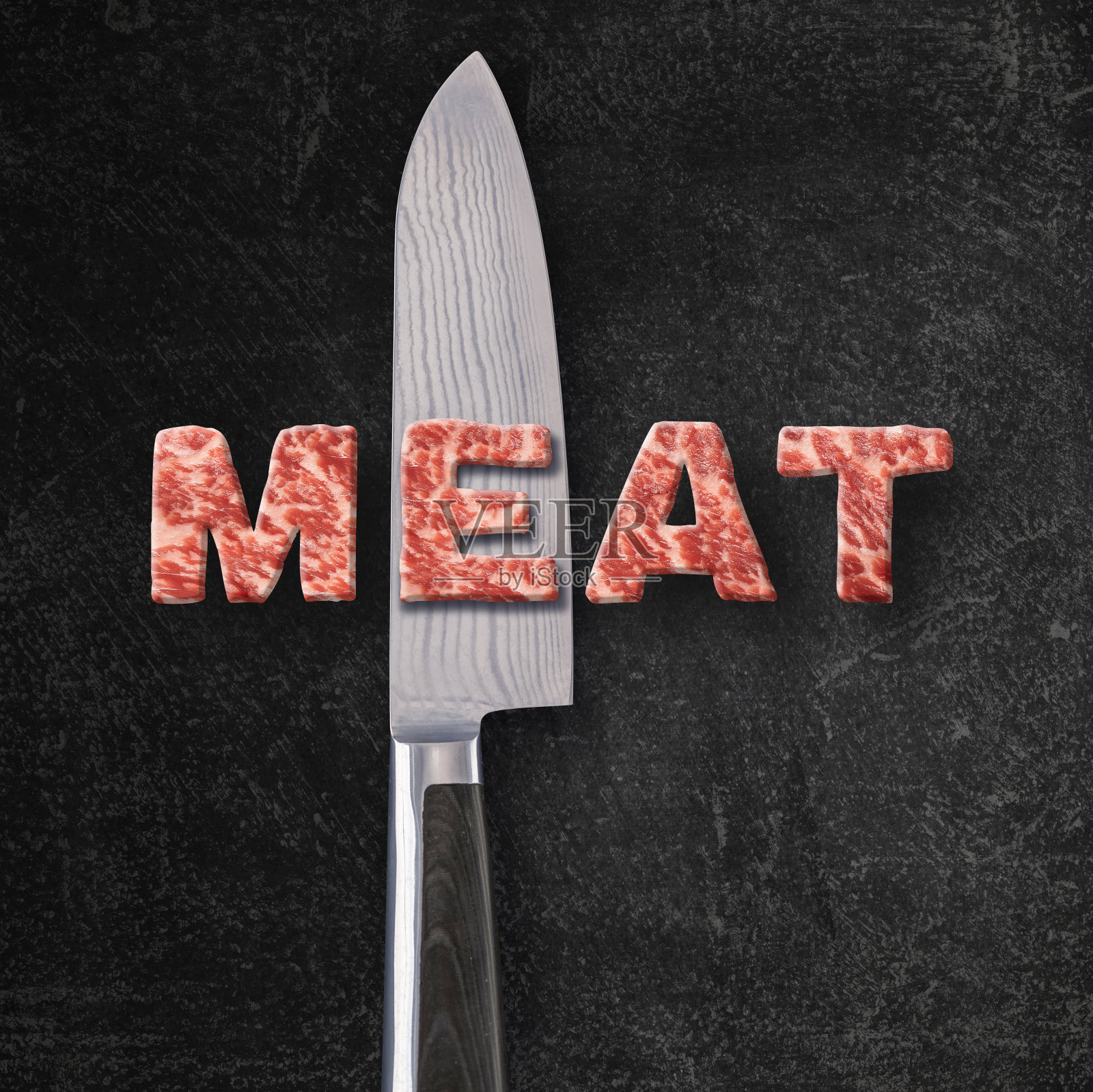 神户牛肉与大马士革钢刀照片摄影图片