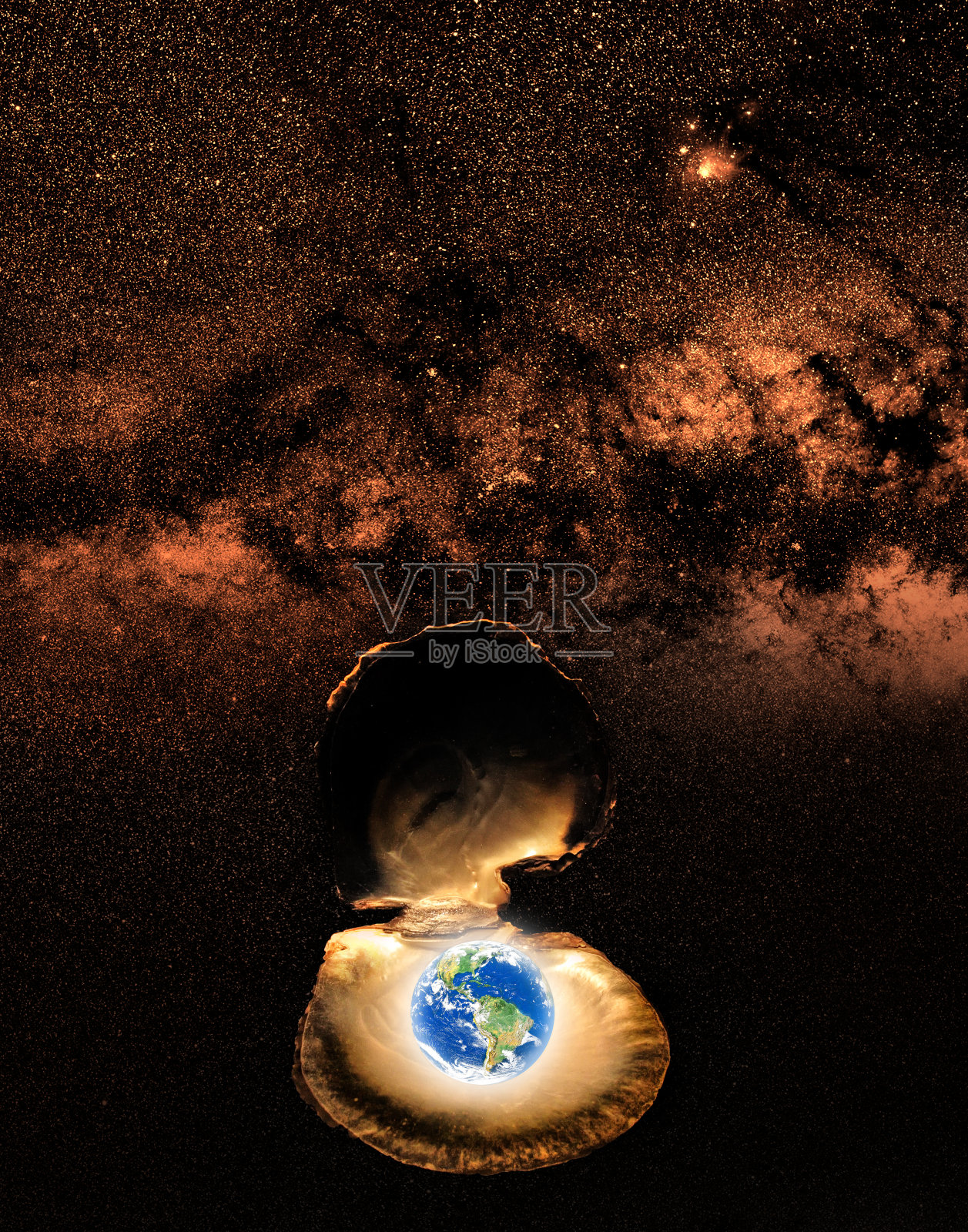 在牡蛎壳里的地球照片摄影图片