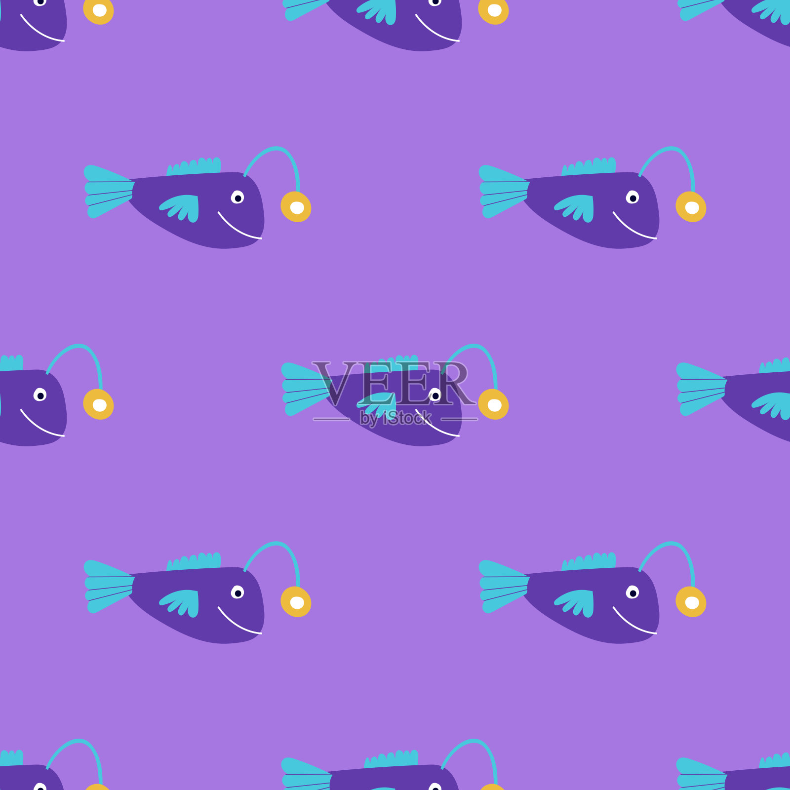 无缝图案与角灯笼鱼。矢量插图。插画图片素材