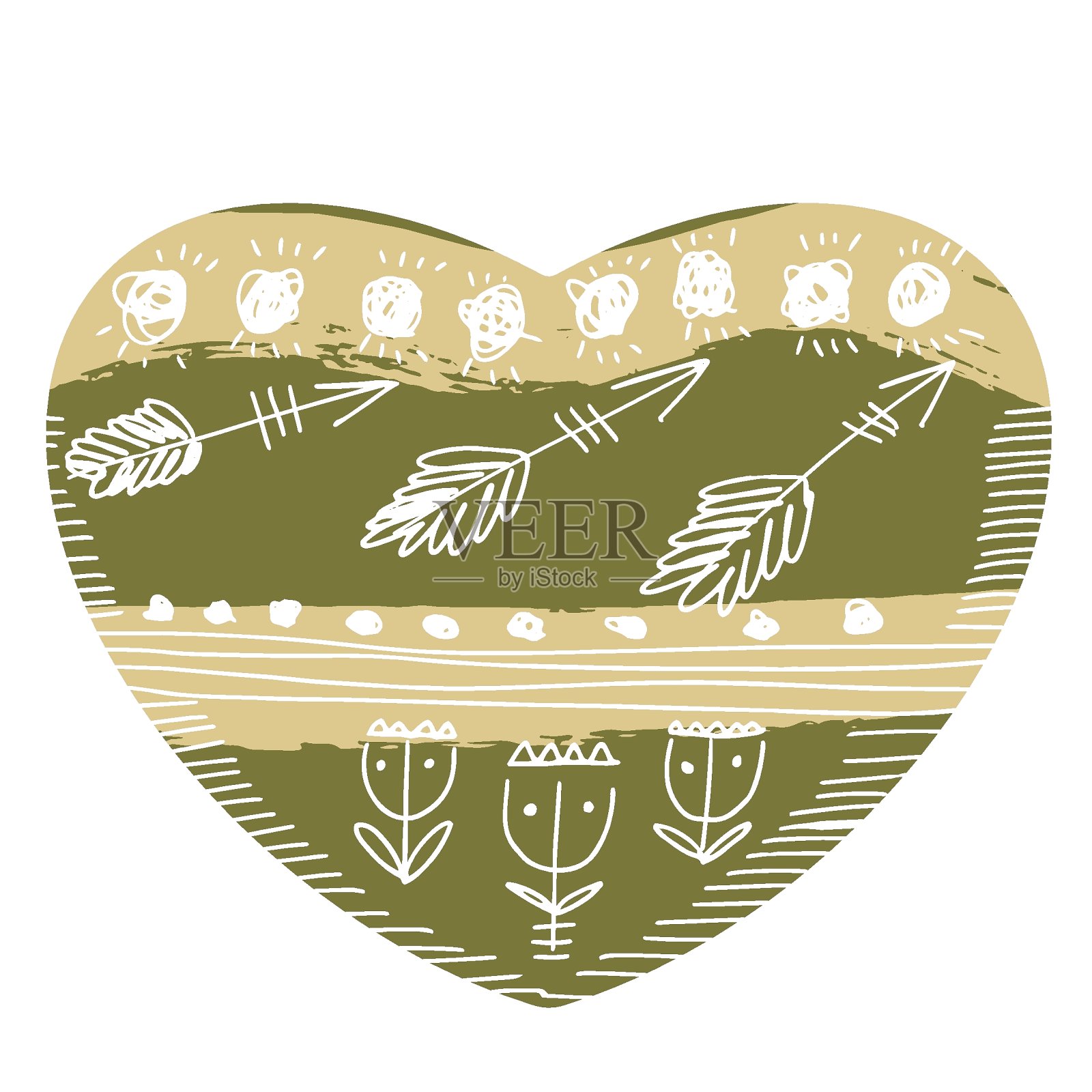 北欧风格的装饰抽象心形，拥抱，hygge，带箭头，适合于情人节，圣诞节，生日，婚礼，爱情宣言的设计装饰。插画图片素材