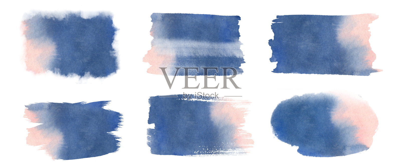 抽象的蓝色水彩画笔形状设置照片摄影图片