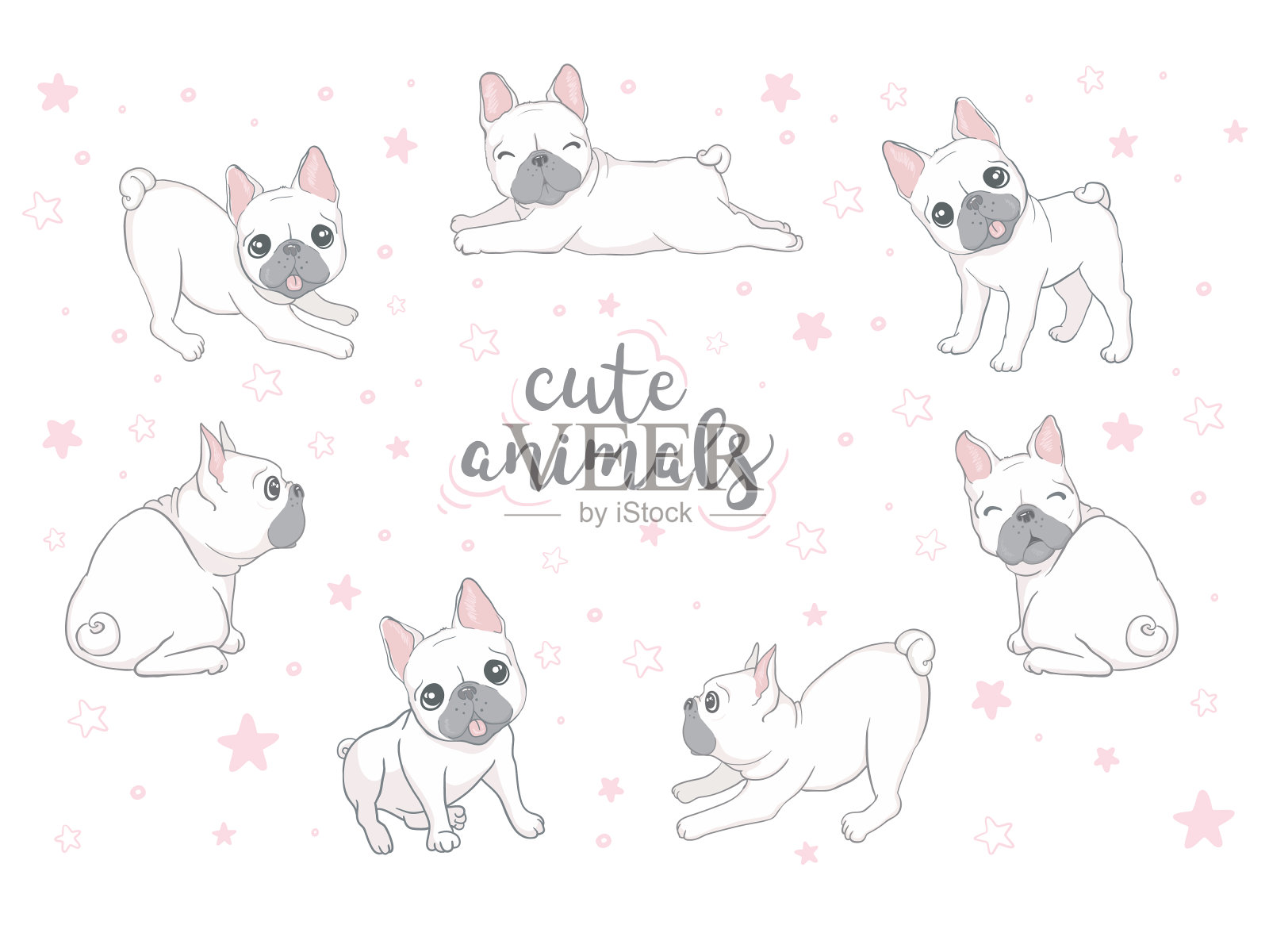 狗图标法国斗牛犬插图矢量狗品种涂鸦插画图片素材