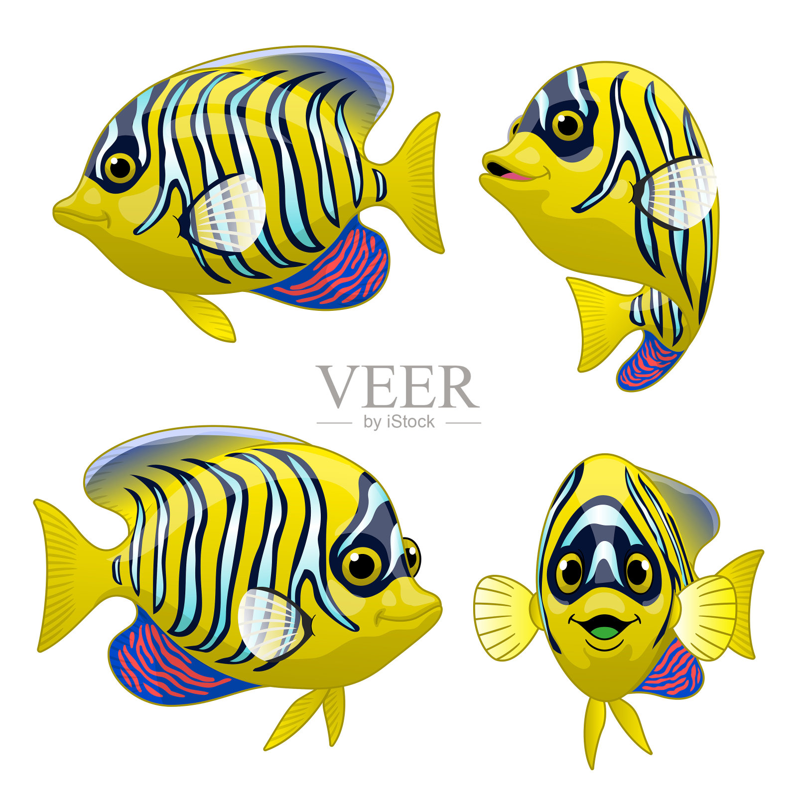 卡通集的皇家角鱼在各种姿势插画图片素材