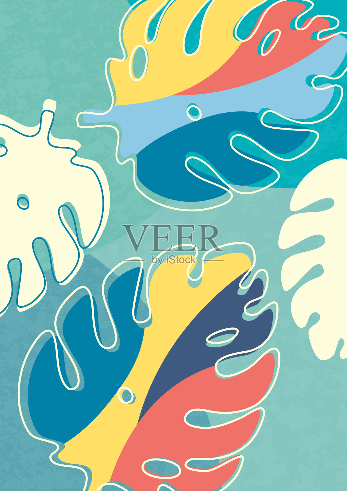 Monstera叶子在现代剪纸风格。多色部分。可用于广告和促销。向量插画图片素材