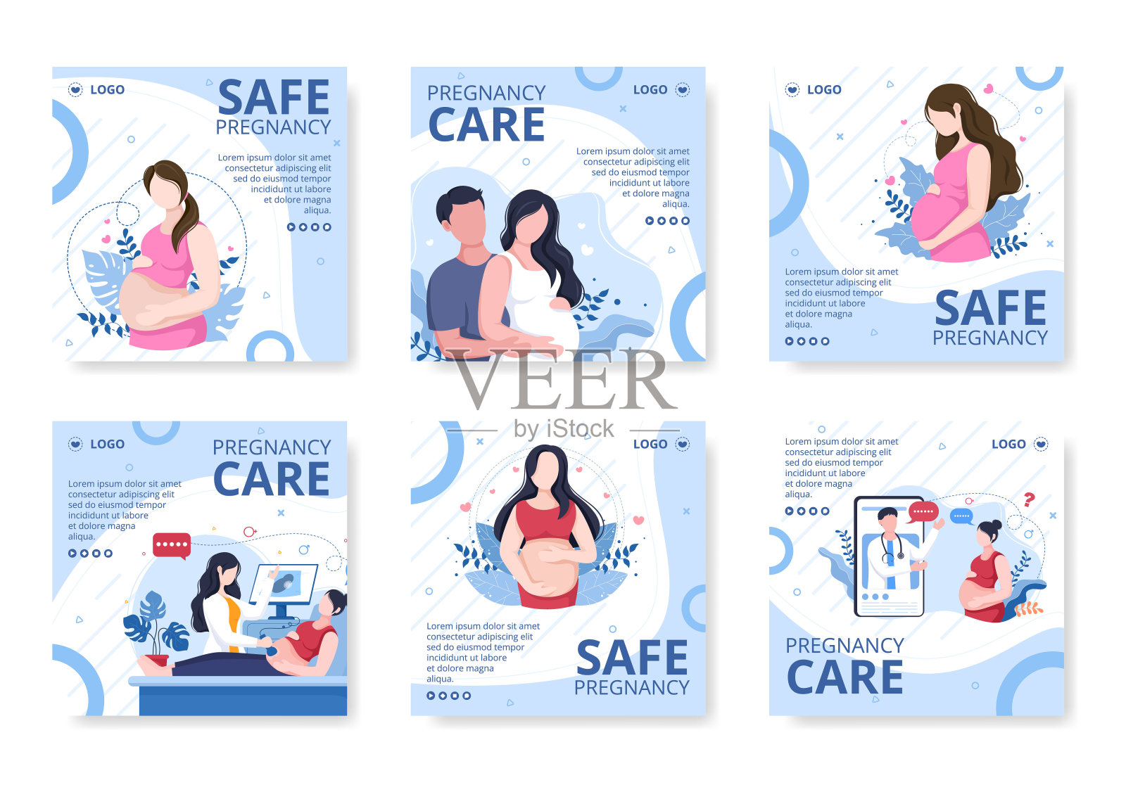 孕妇或母亲后保健模板平面设计插图编辑广场背景的社交媒体或贺卡插画图片素材