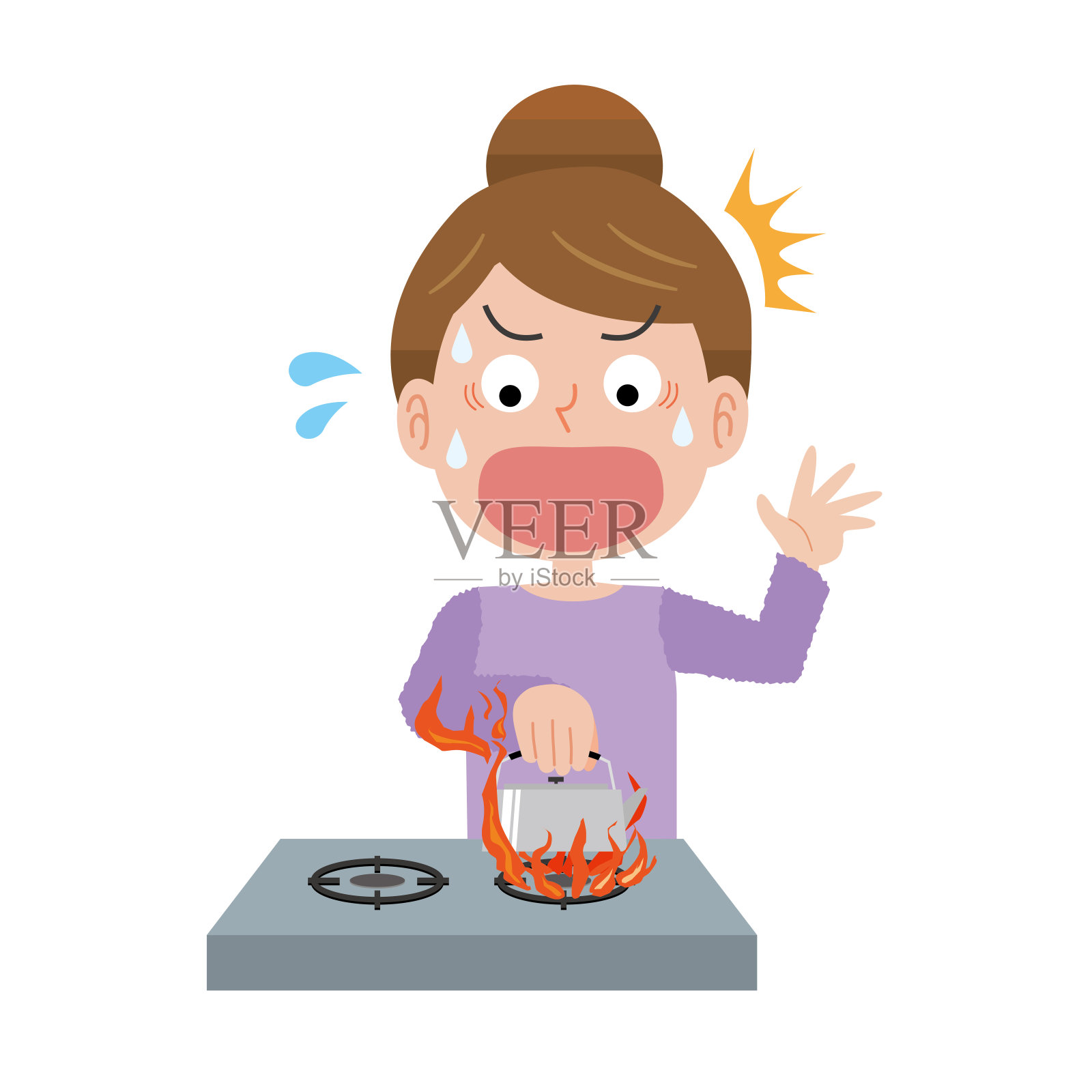 因衣服着火而不耐烦的女人插画图片素材