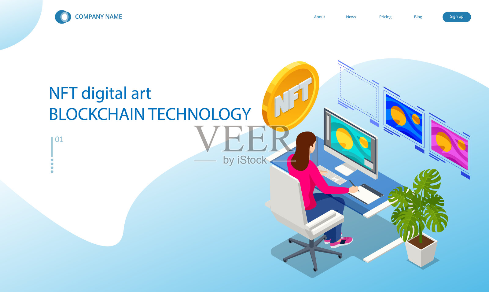 等距数字艺术nft，生成艺术。非可替换令牌是存储在数字账本区块链上的唯一且不可互换的数据单位。在线支付、交易设计模板素材