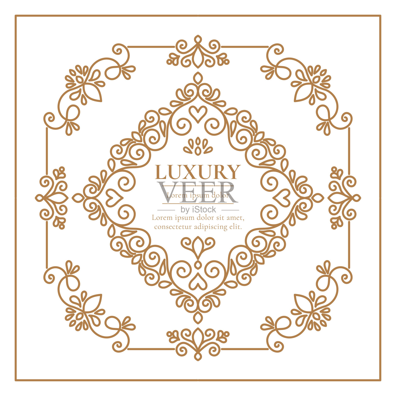 框架与米色矢量装饰在白色背景上。优雅,经典的元素。可用于珠宝、美容、时尚等行业。伟大的标志，会徽，或任何理想的想法。插画图片素材