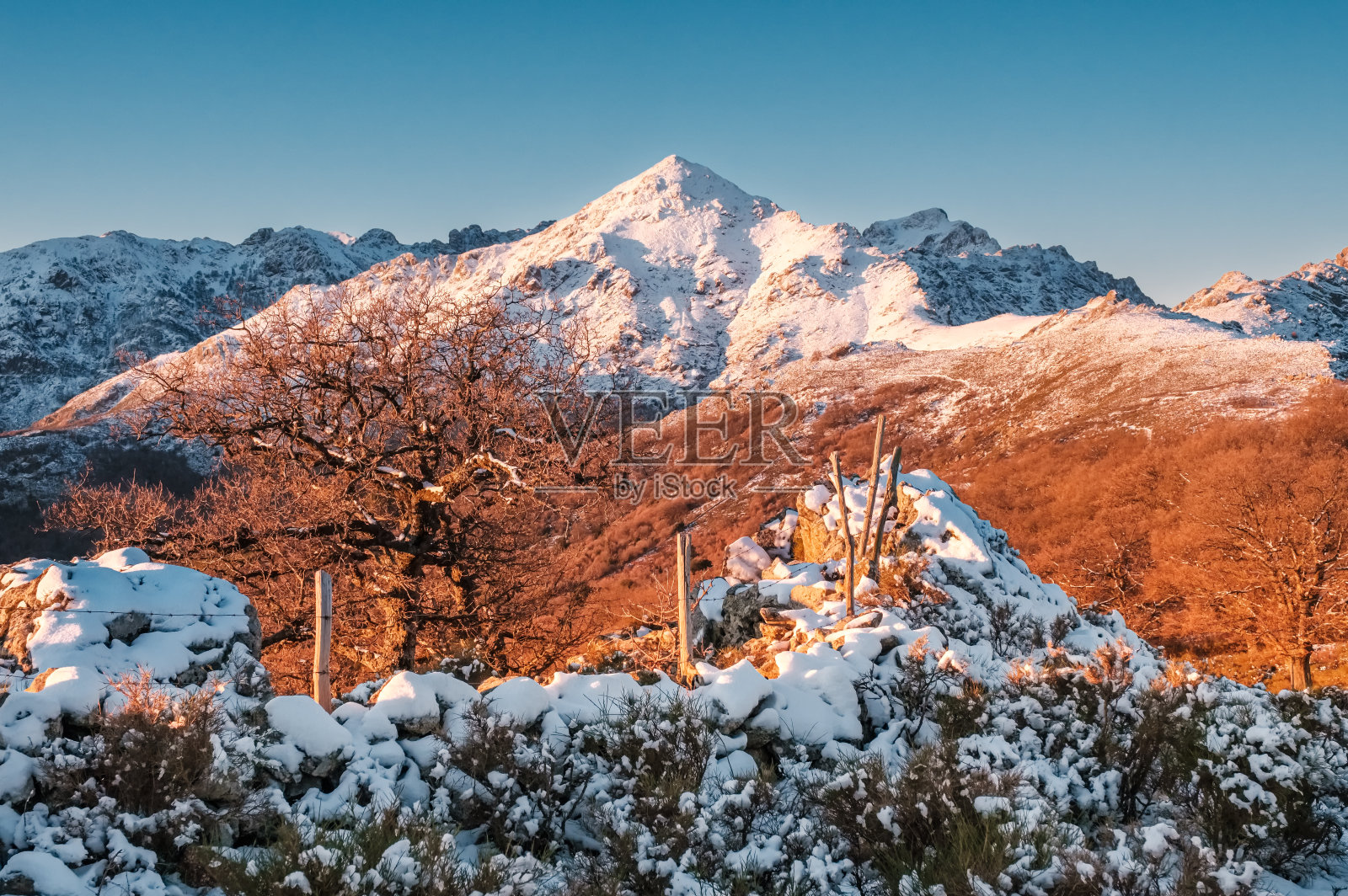 科西嘉岛的圣帕特奥山被大雪覆盖照片摄影图片