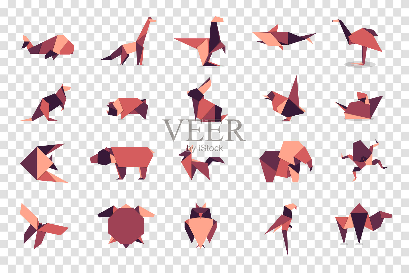 集动物折纸。动物折纸向量。抽象动物标志设计。动物折纸。矢量图插画图片素材