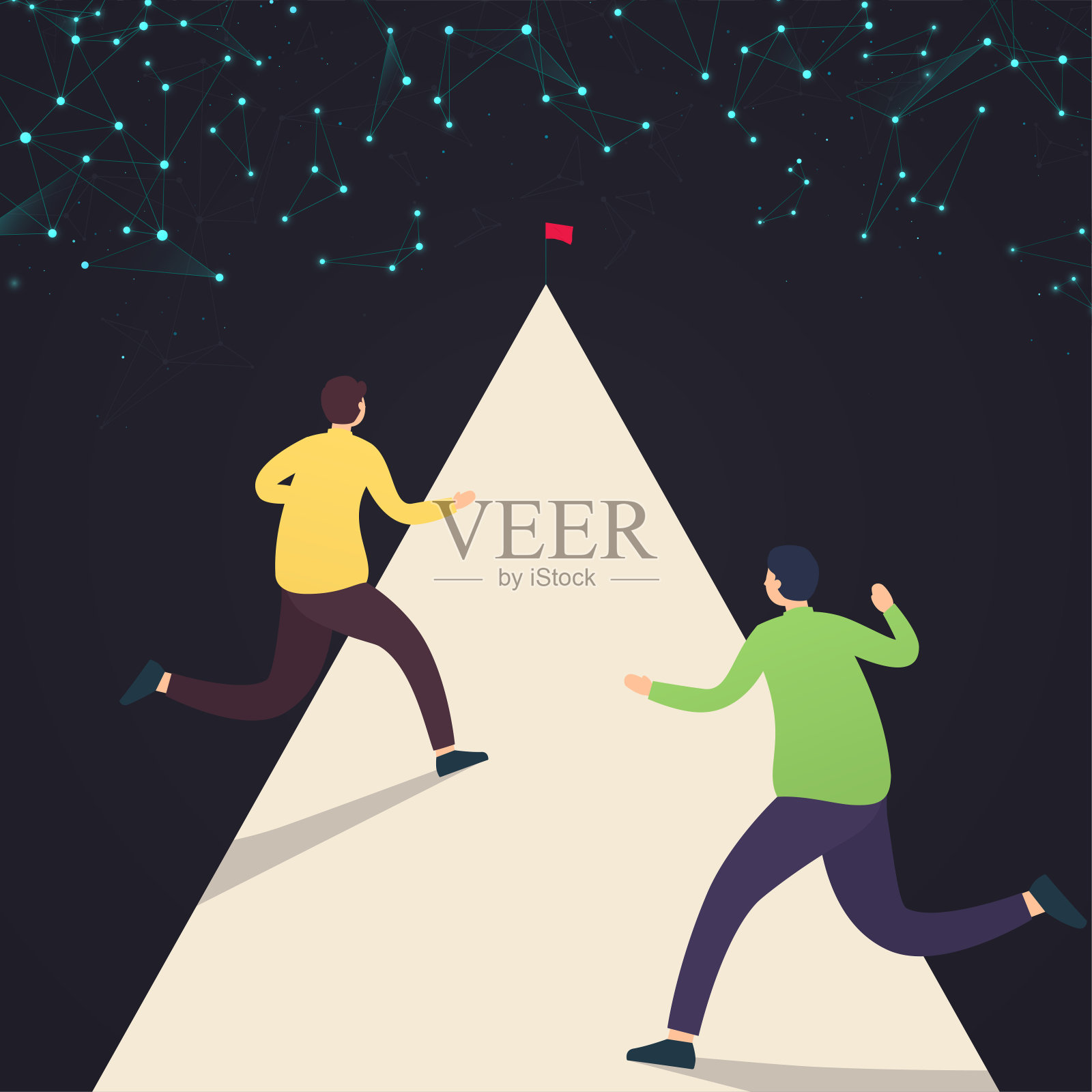 数字化成功之路。为了达到目标，人们沿着红旗路奔跑。插画图片素材