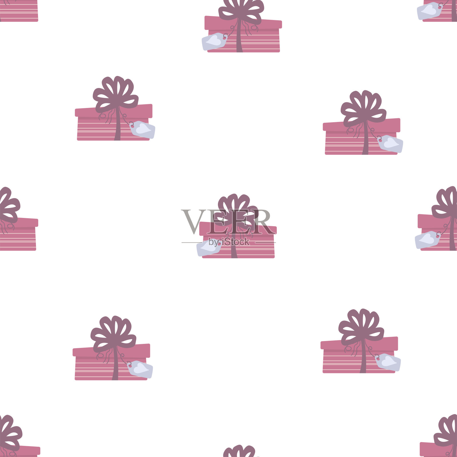 礼品盒，呈现无缝模式向量图标集。彩色包装纸纺织品。可爱的节日打印. .卡通平面设计。插画图片素材