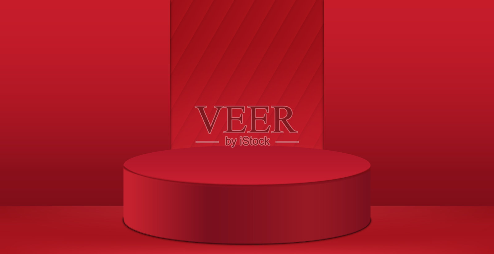 3D抽象工作室与一个基座。红色几何平台与红色抽象背景。产品展示的舞台，展示-矢量插画图片素材