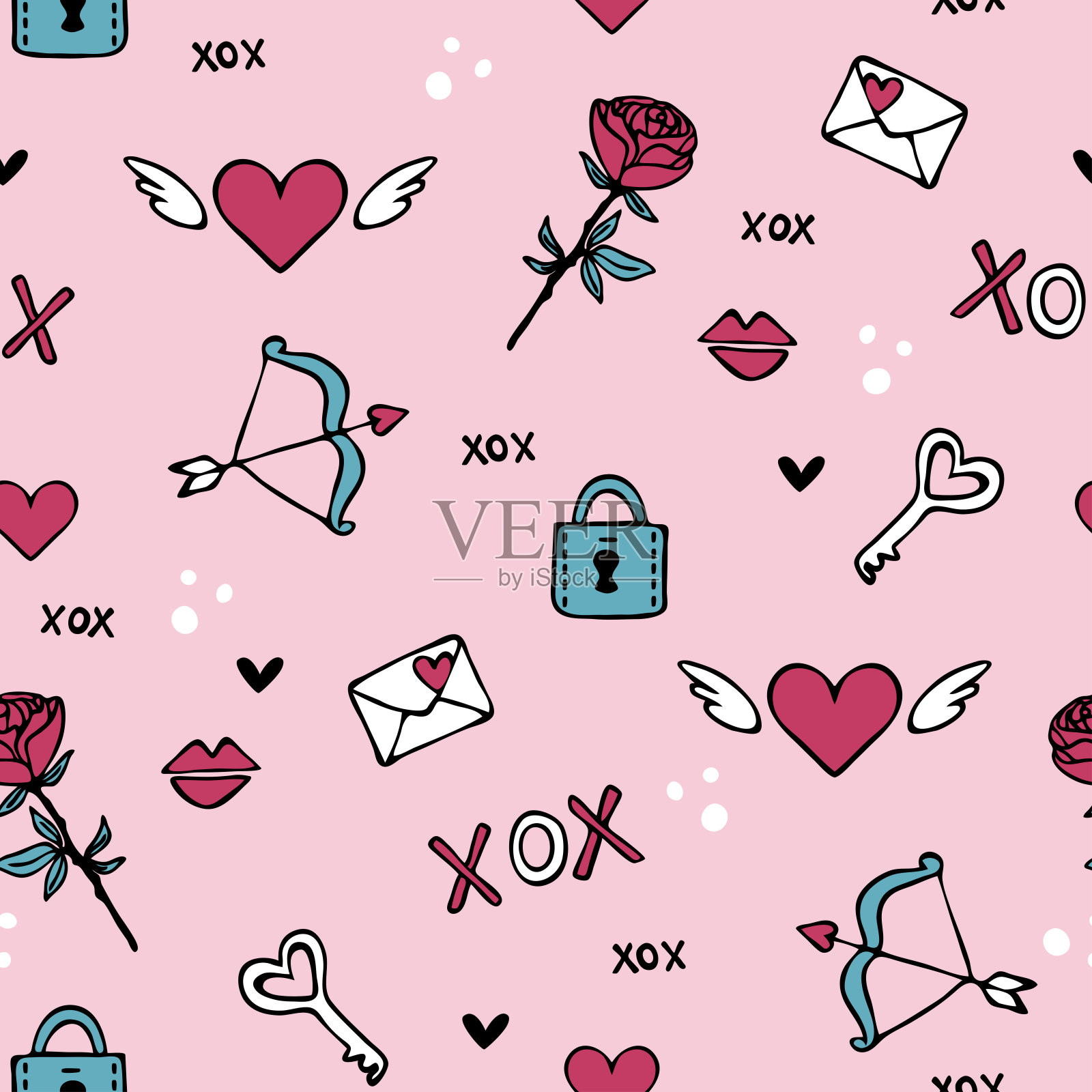 粉红色的情人节贴纸。插画图片素材