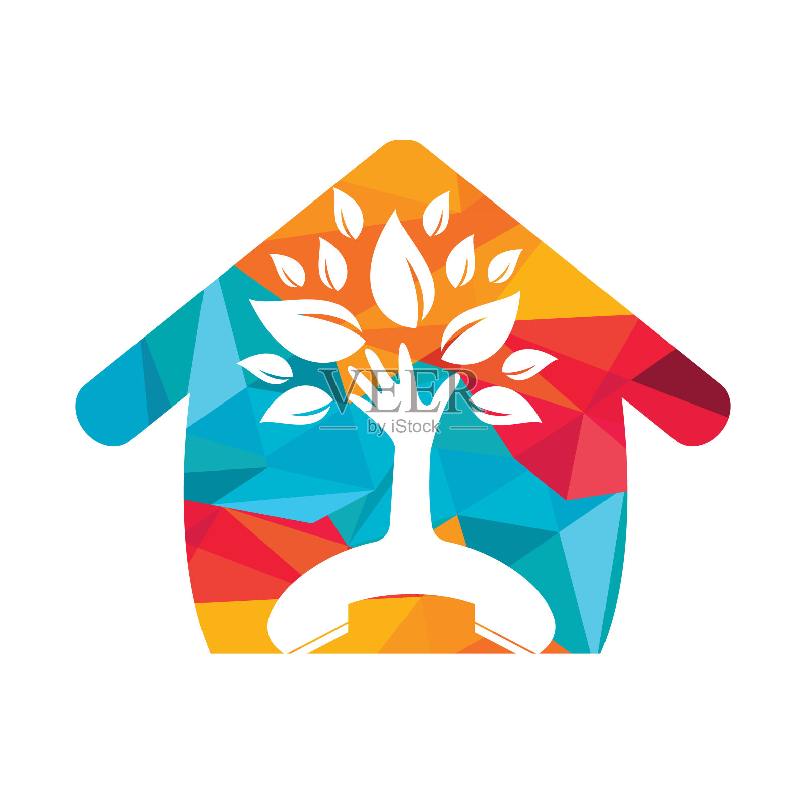 自然召唤矢量标志设计。手机和手树图标设计模板。插画图片素材