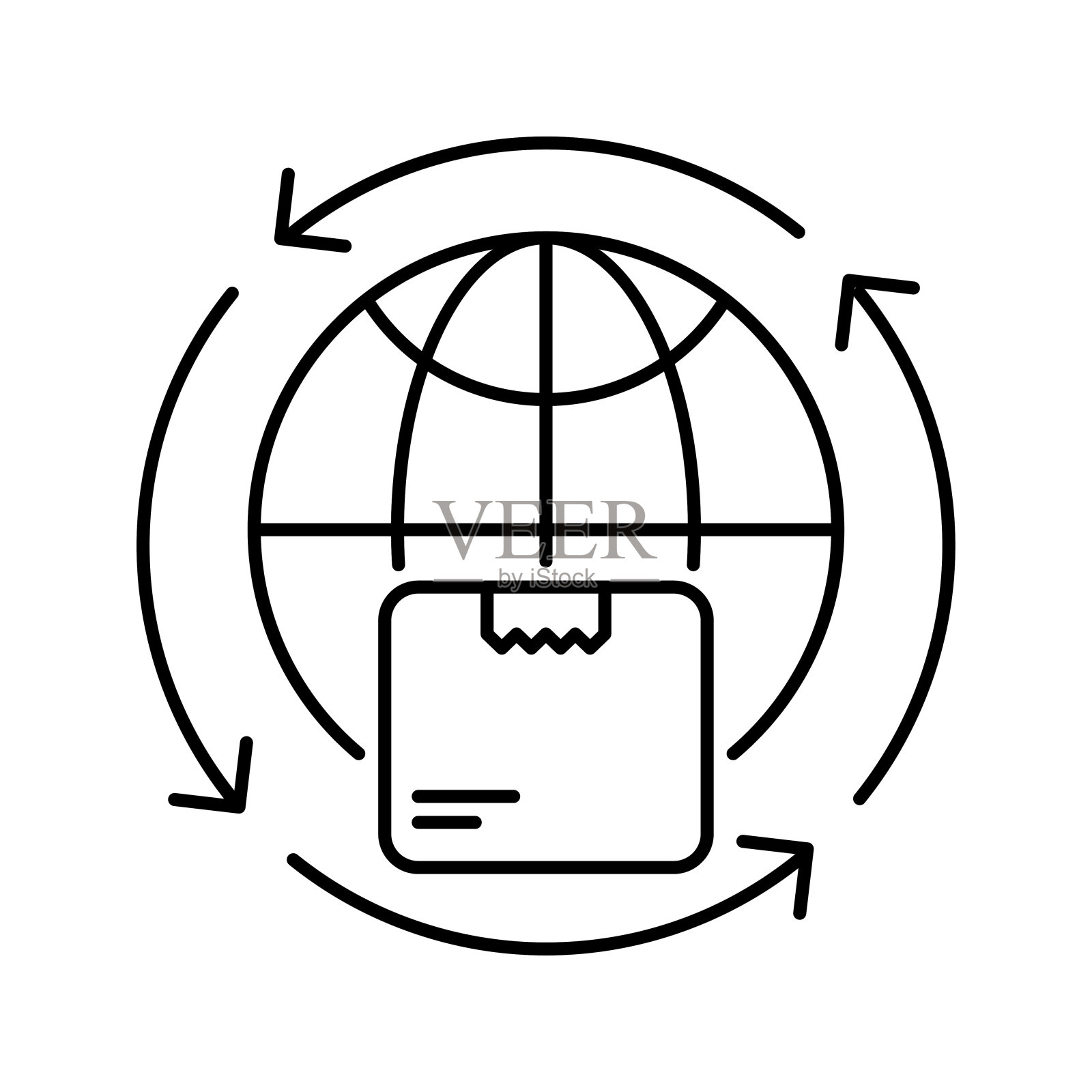 全球航运矢量轮廓图标设计插图。白色背景的EPS 10文件上的装运和交付符号插画图片素材