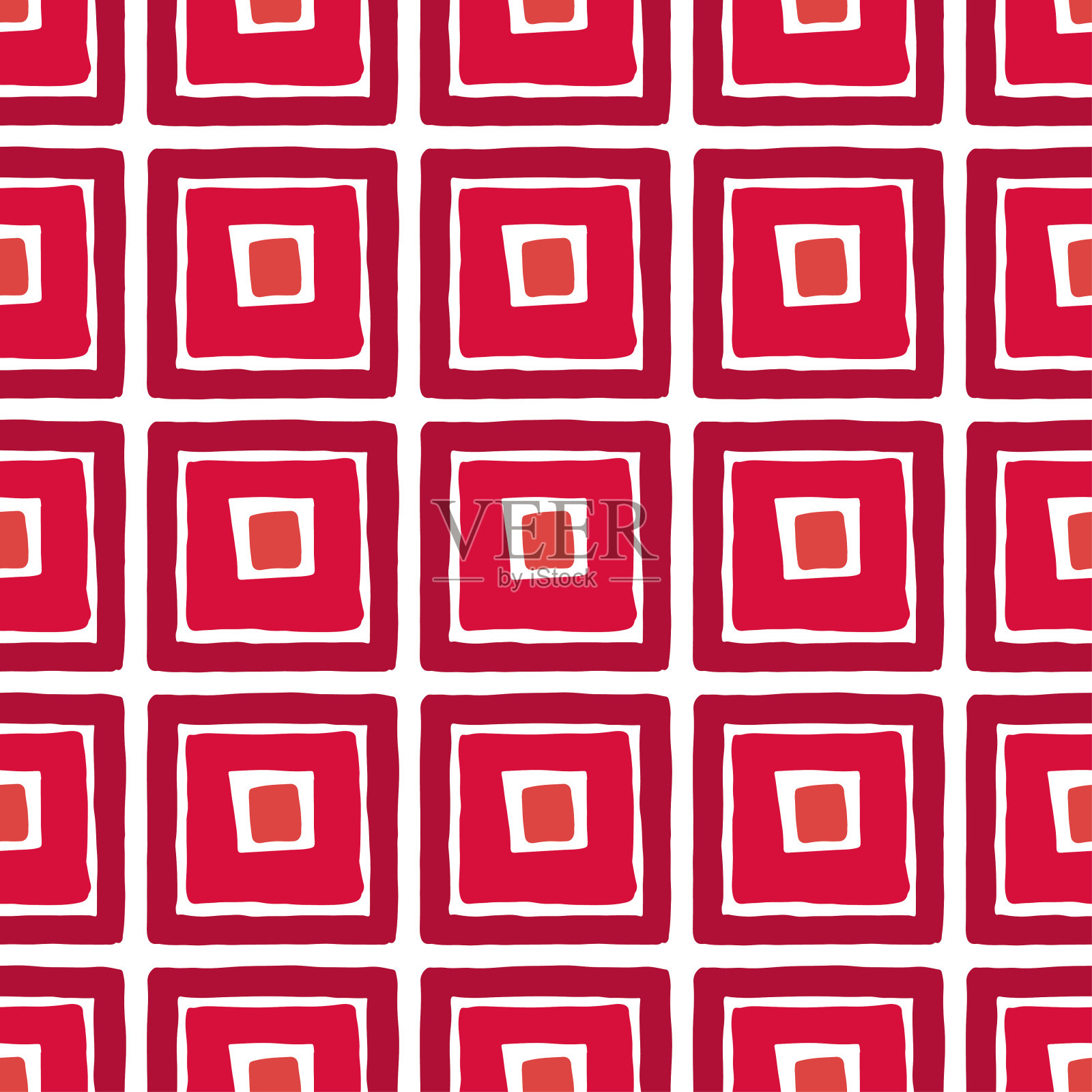 白色背景上孤立的红墨水方块。抽象的无缝模式。水平和垂直视图。手绘矢量图形插图。纹理。插画图片素材