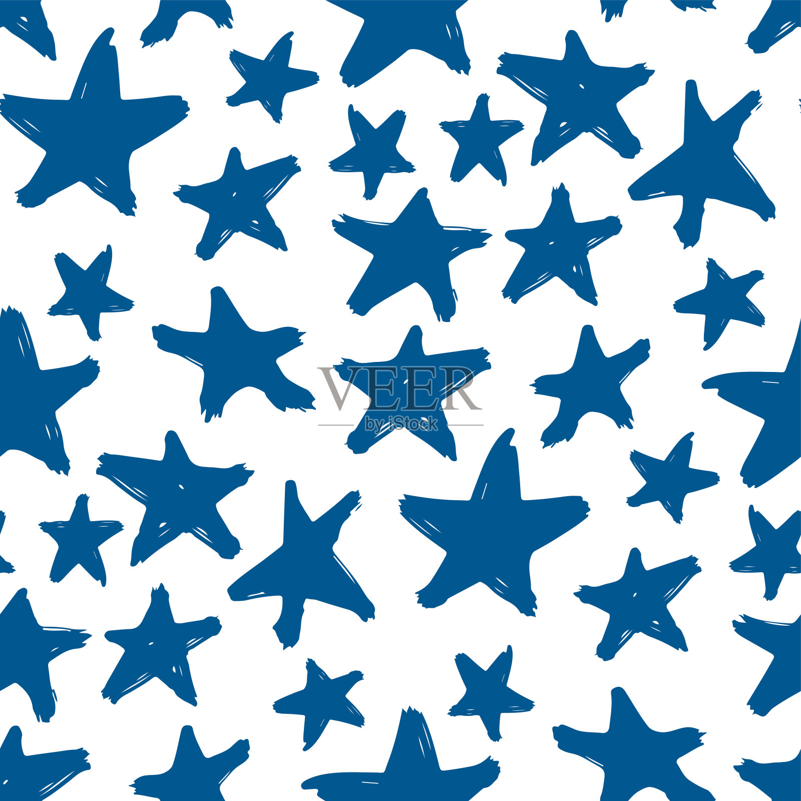 不同的墨水蓝色星星孤立在白色的背景上。可爱的无缝模式。手绘矢量平面图形插图。纹理。设计元素图片