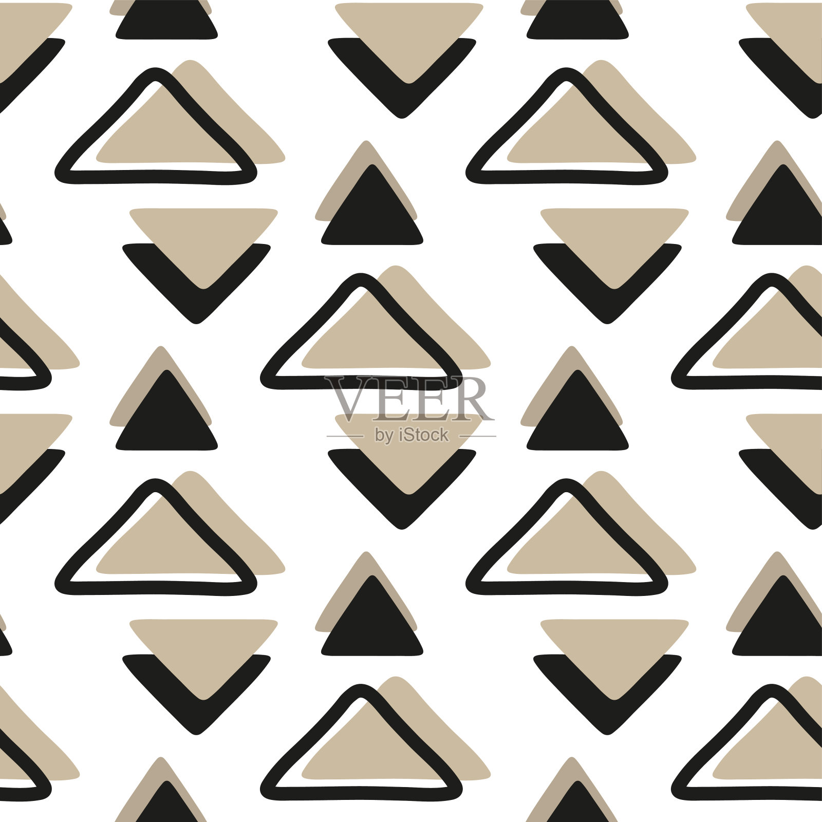 不同的三角形孤立在白色背景上。几何无缝模式。手绘矢量图形插图。纹理。插画图片素材