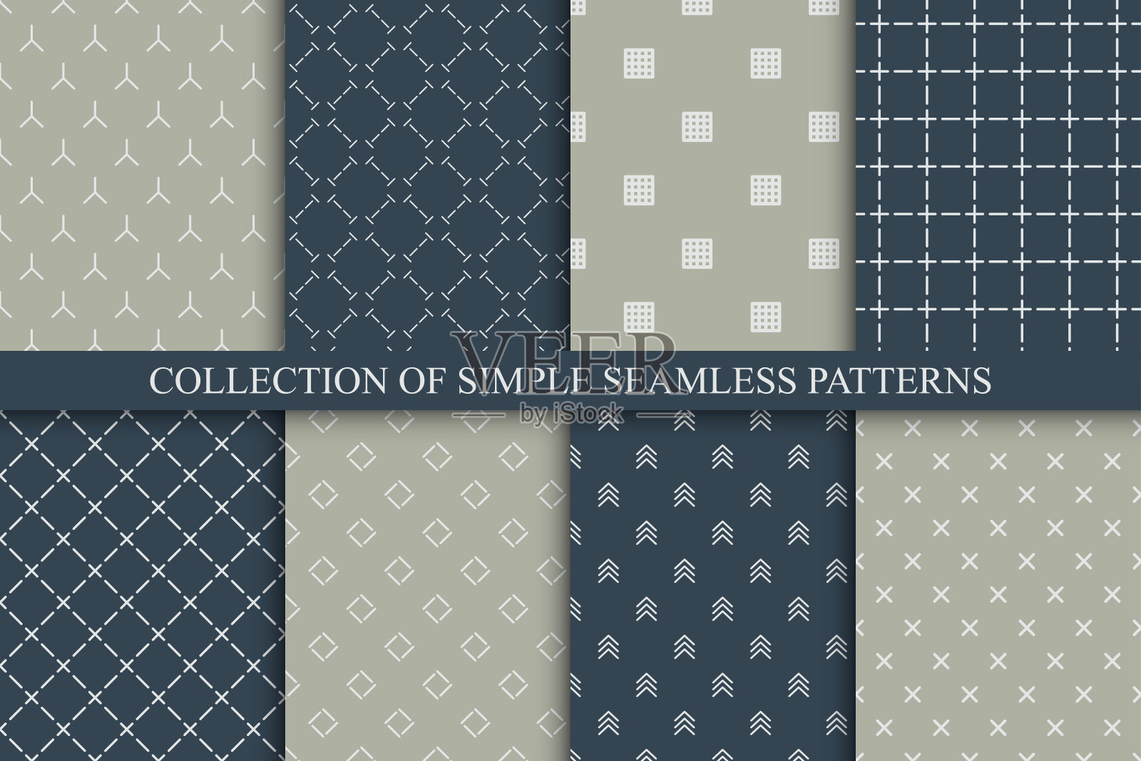 集合矢量潮流无缝几何图案。创造性的单色印刷。简约的没完没了的背景插画图片素材