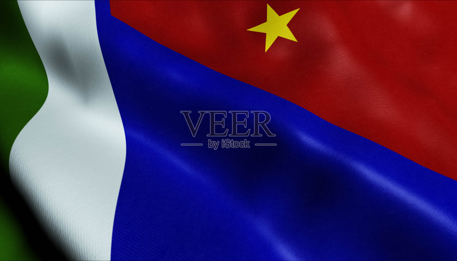 3D挥舞的巴布亚新几内亚省的米尔恩湾旗帜特写视图照片摄影图片