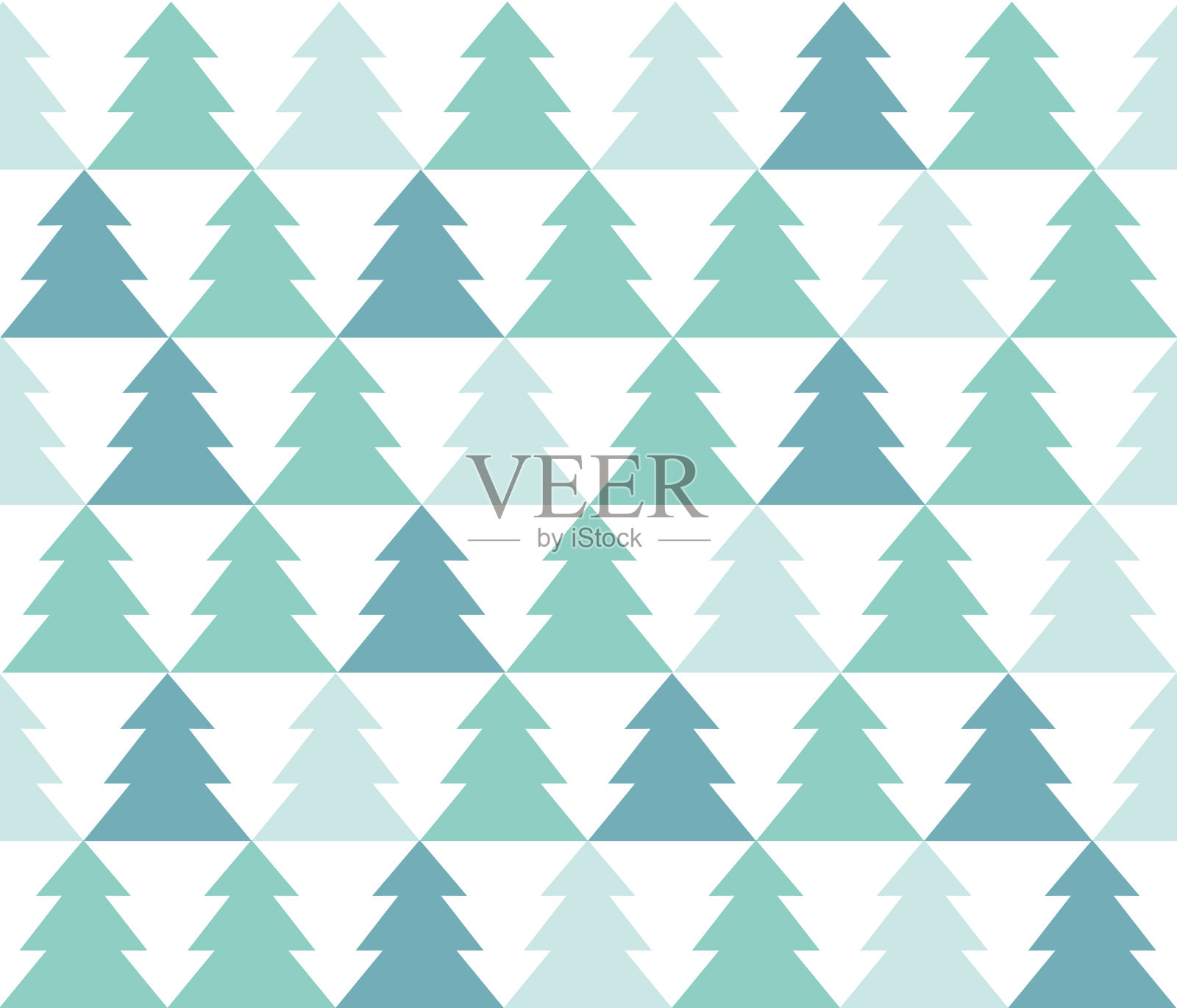 圣诞图标无缝模式与新年树。快乐的冬季假期壁纸与自然装饰元素。冷杉树枝几何平铺背景设计插画图片素材