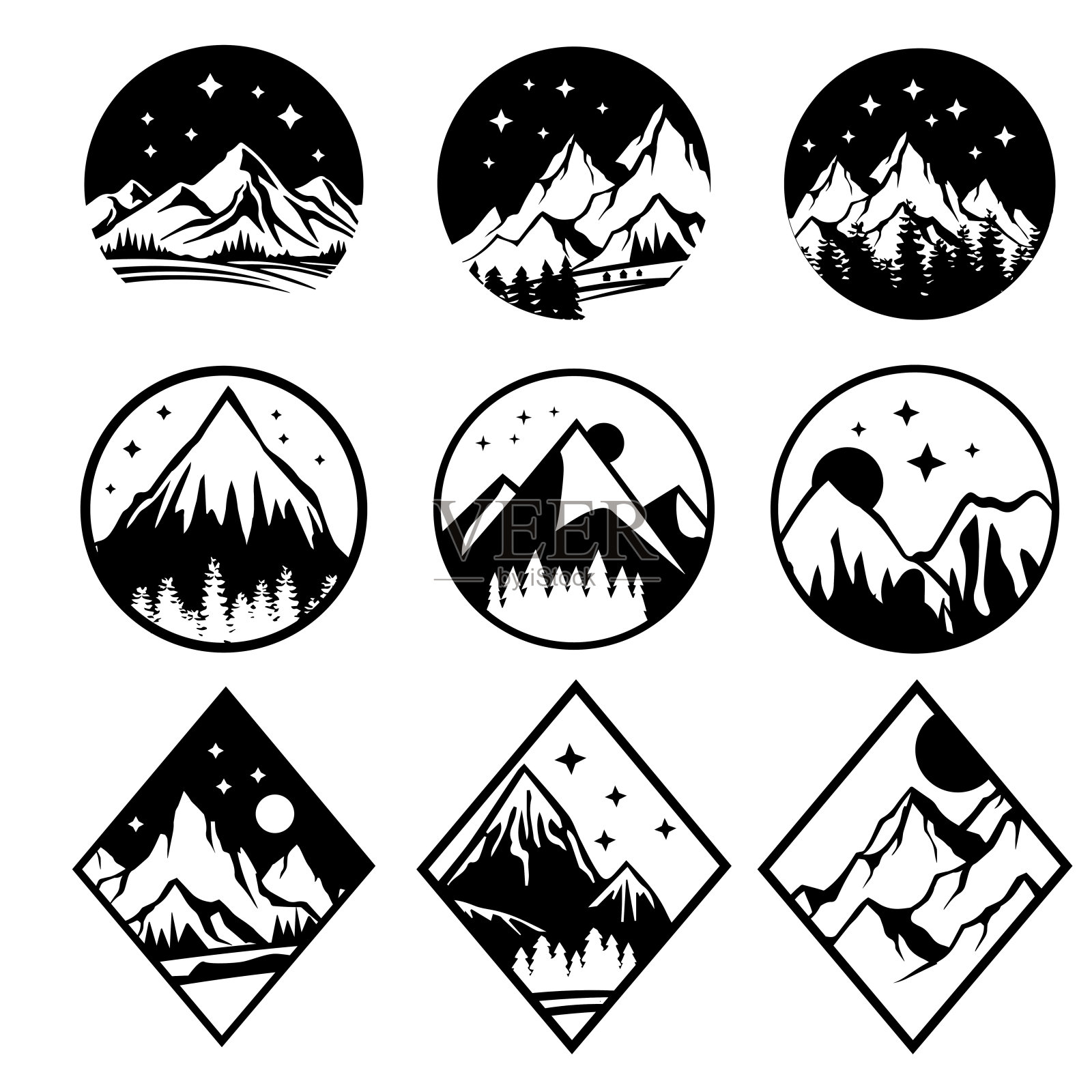 一组指纹，山矢量的图标插画图片素材