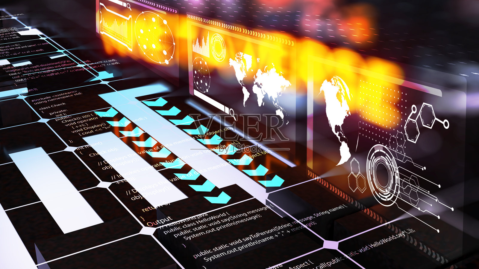 信息处理，数据波动，能量波在黑色抽象背景插图。, 3 d渲染照片摄影图片