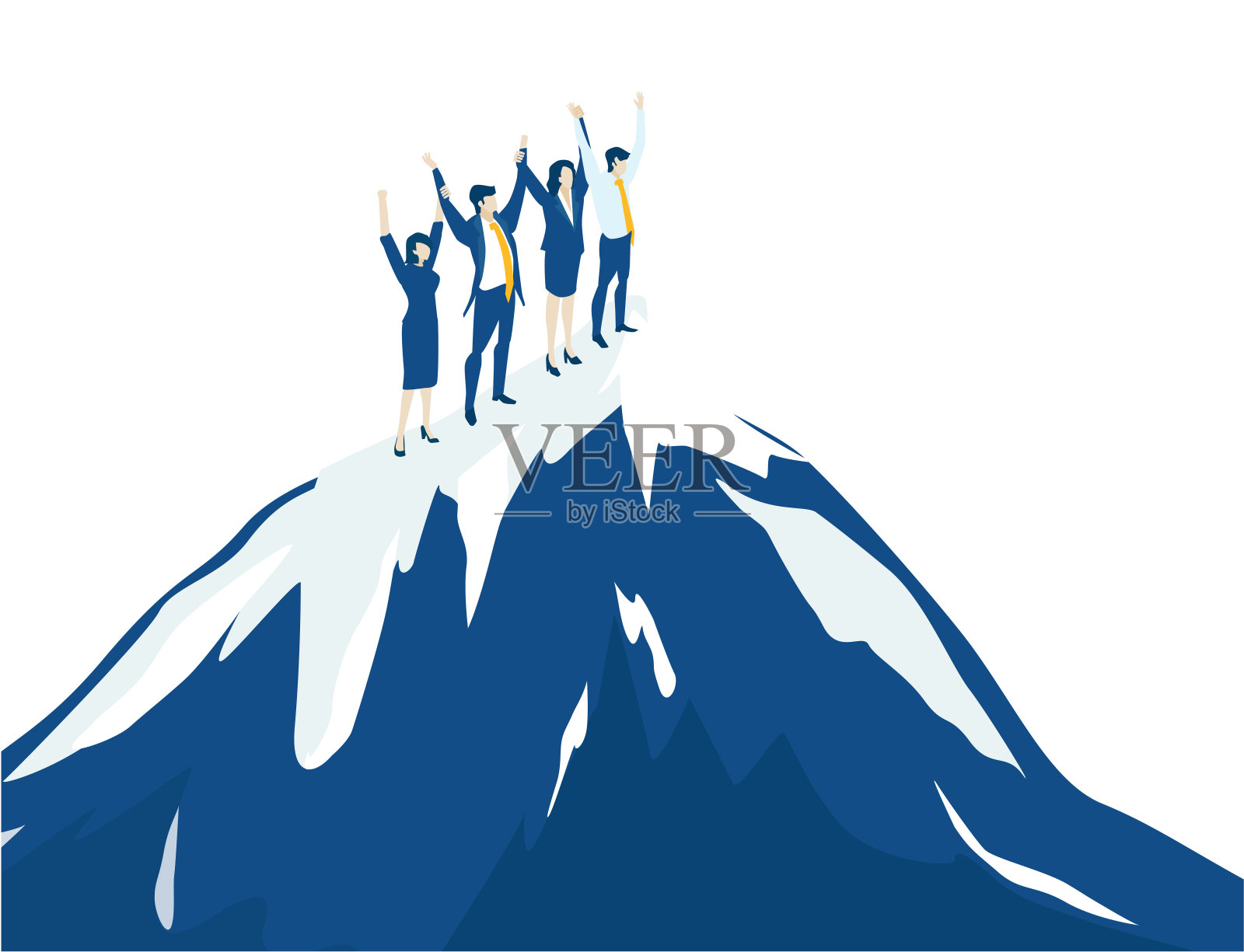 业务团队站在山顶上。成功者，成功经营，成就理念插画图片素材